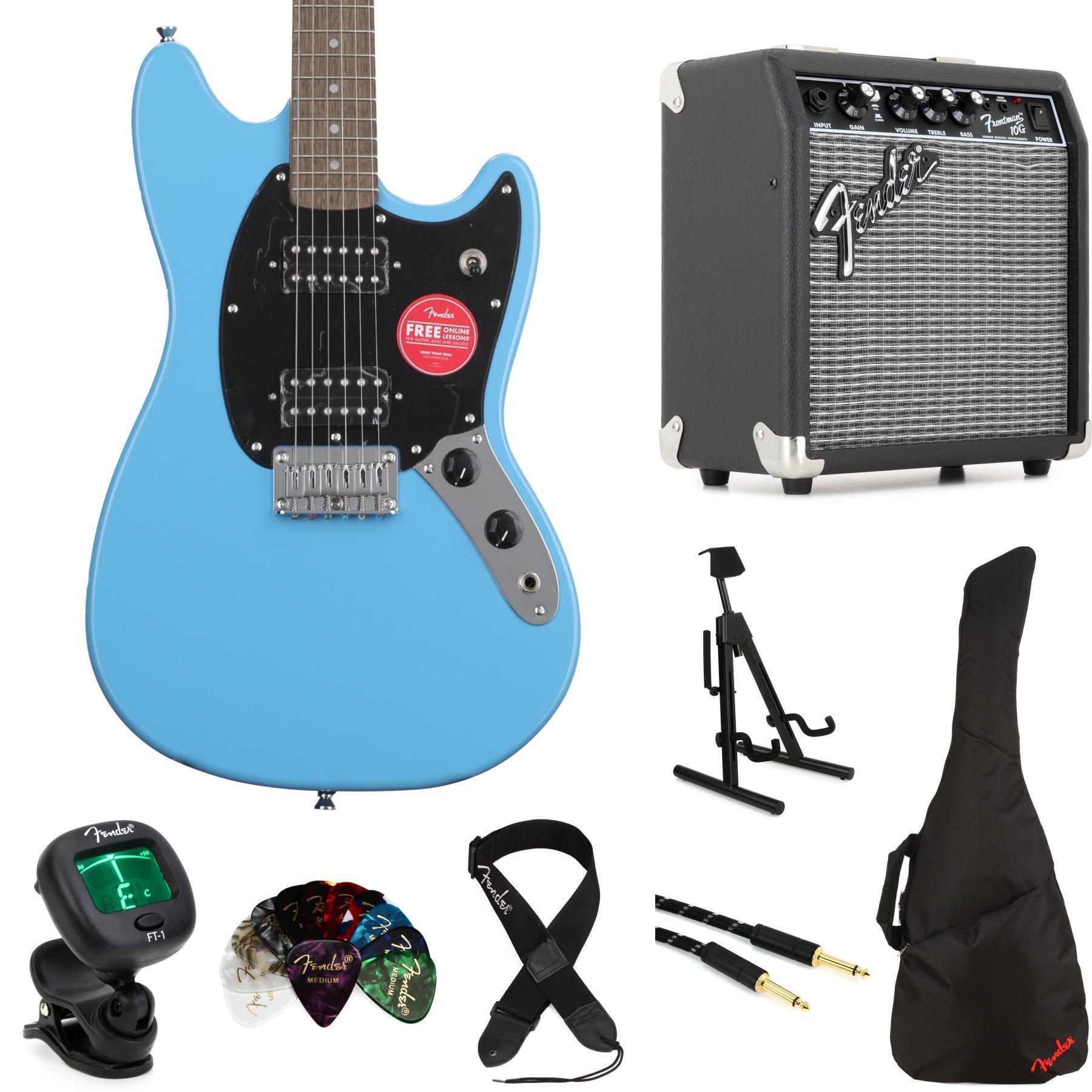 Squier Sonic Mustang HH Solidbody Electric Guitar and Fender Amp