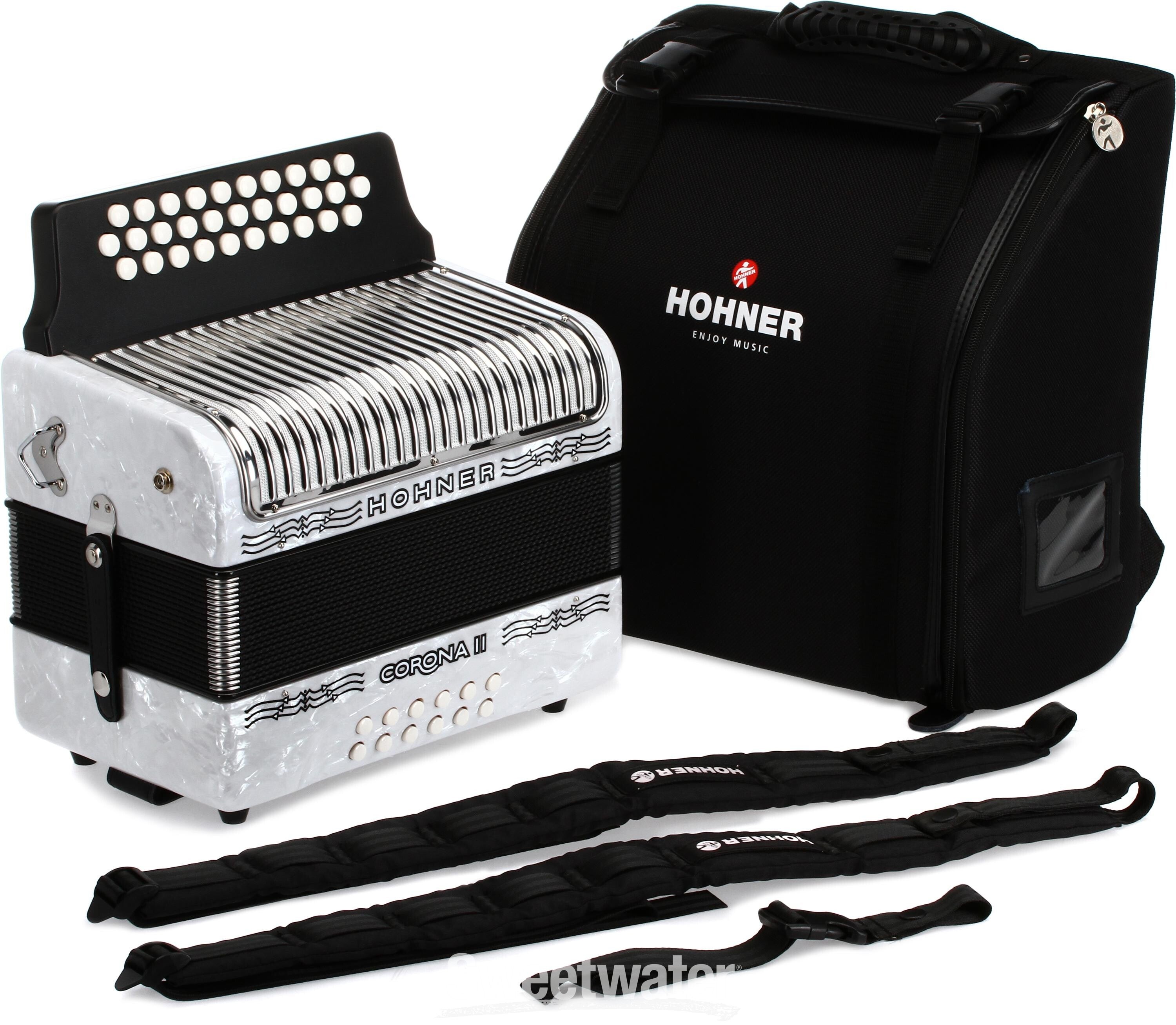 Hohner Corona II Diatonic Accordion - Keys of G/C/F - White