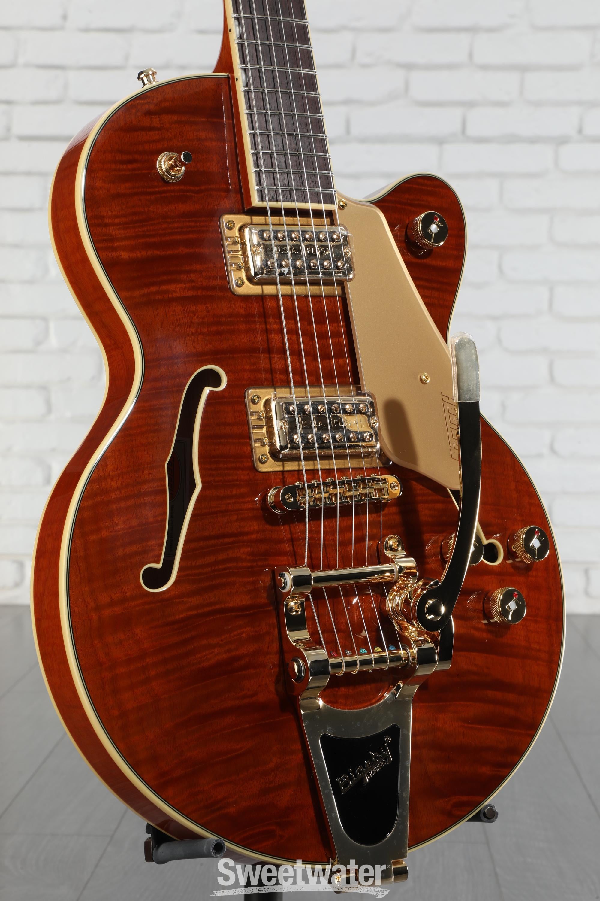 Photo of Gretsch LTD Broadkaster Jr. Semi-hollowbody Electric Guitar - Roundup Orange Stain