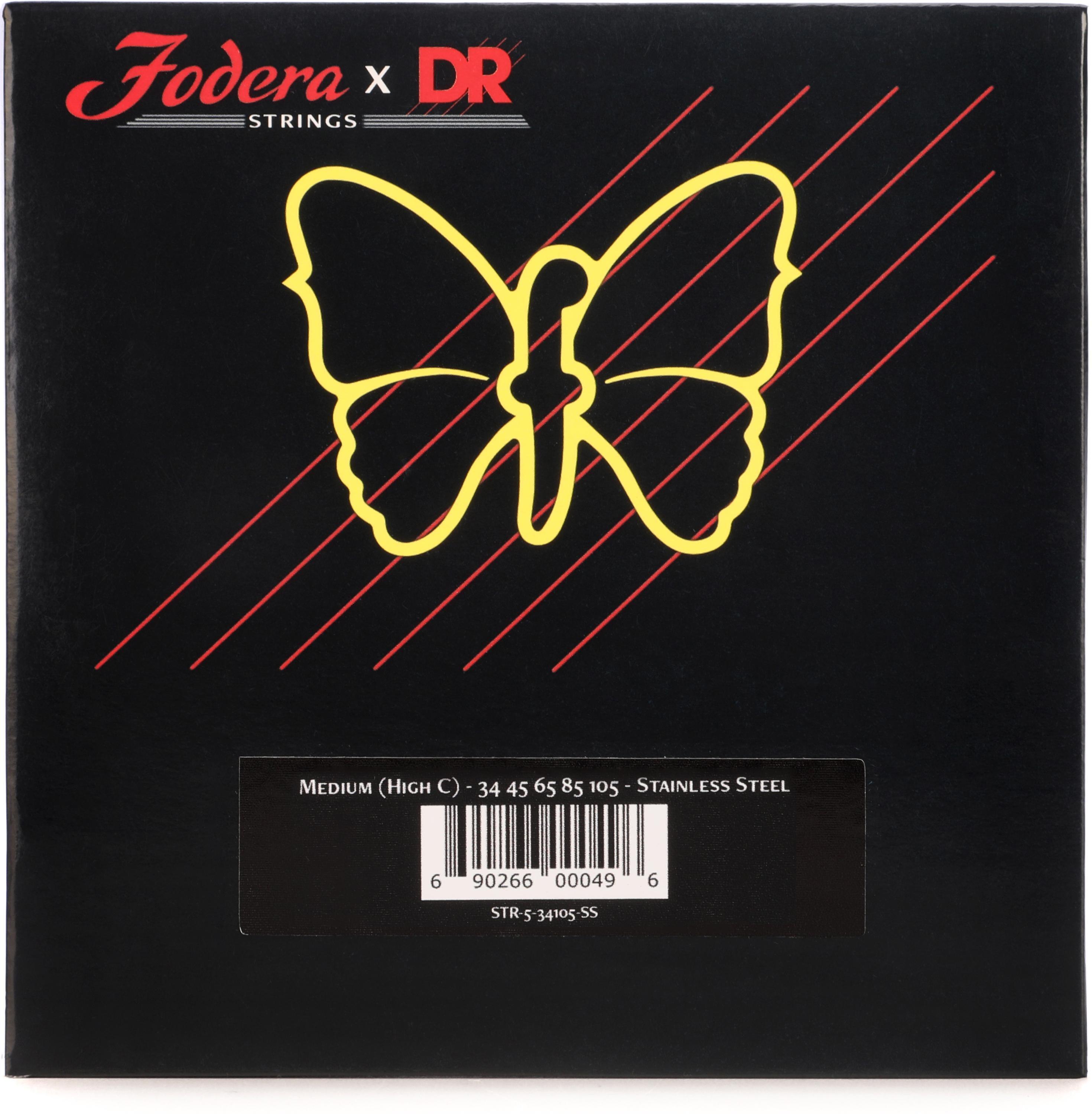Photo of Fodera x DR 34105 Stainless Steel Roundwound 5-string Bass Guitar Strings - .034 - .105