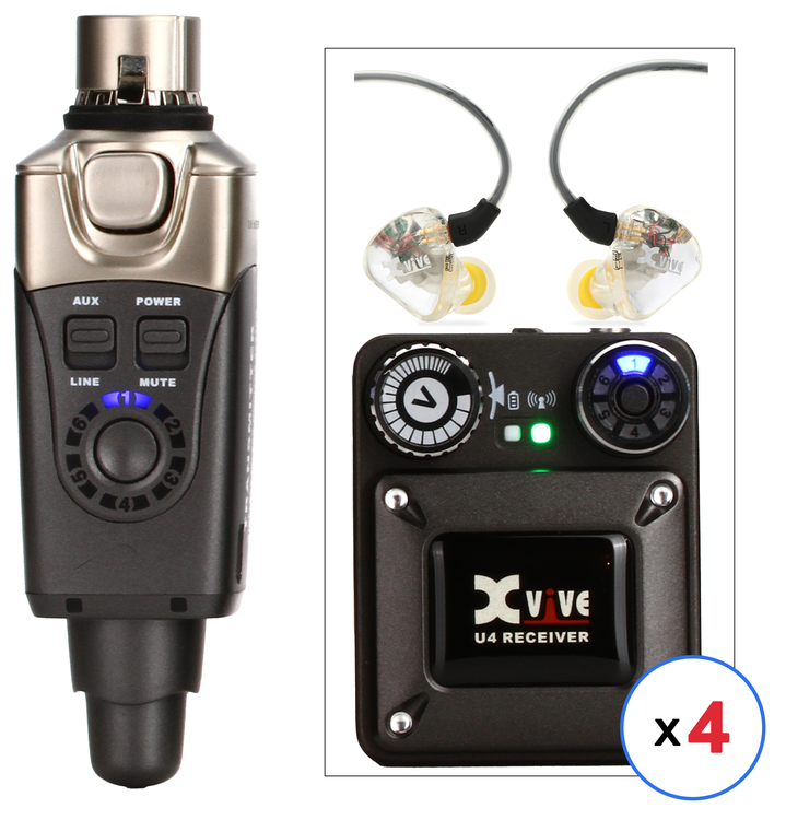 Xvive U4R4 Wireless In-Ear Monitoring System with 4 Receivers and