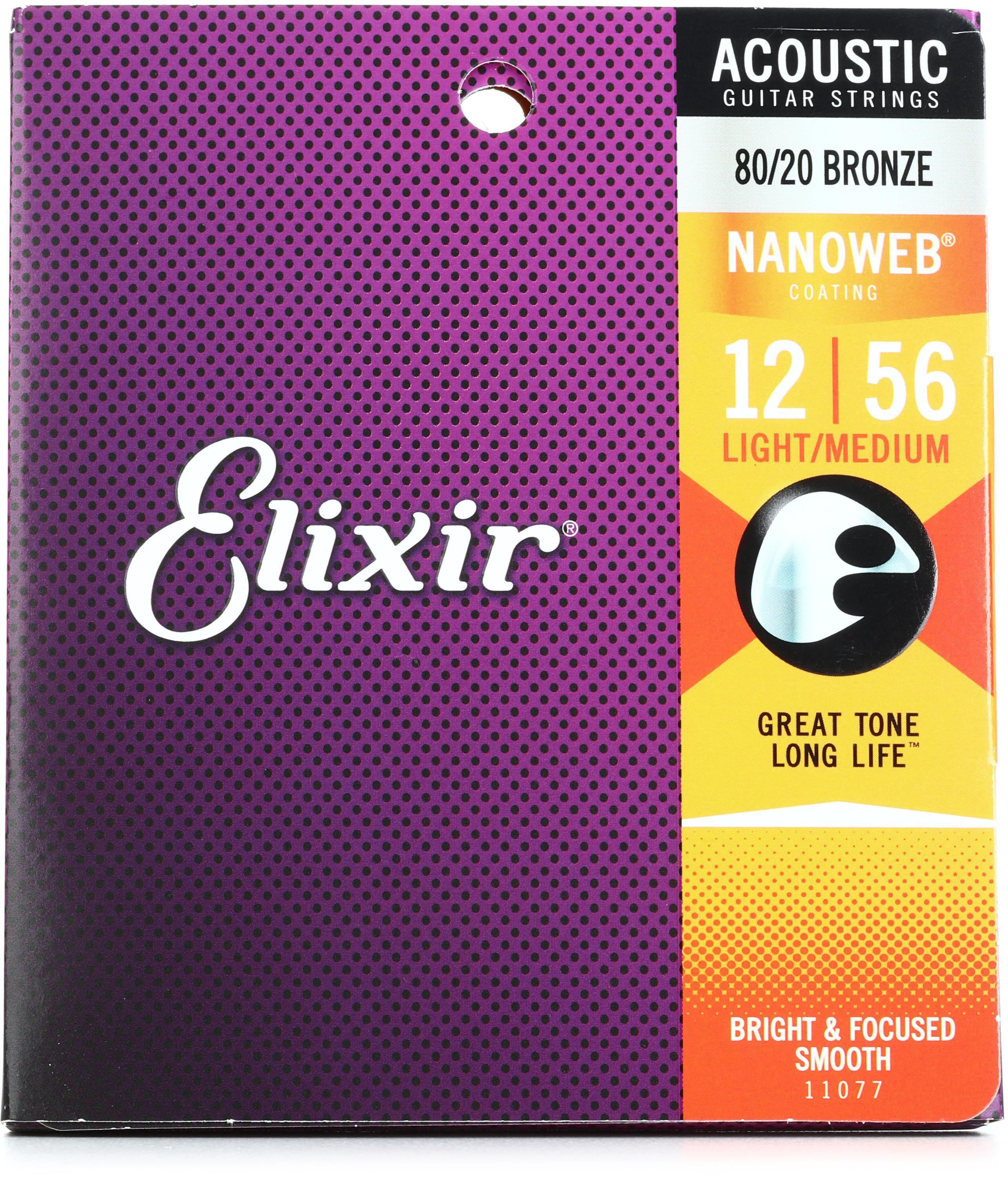 Bundled Item: Elixir Strings 11077 Nanoweb 80/20 Acoustic Guitar Strings - .012-.056 Medium Light