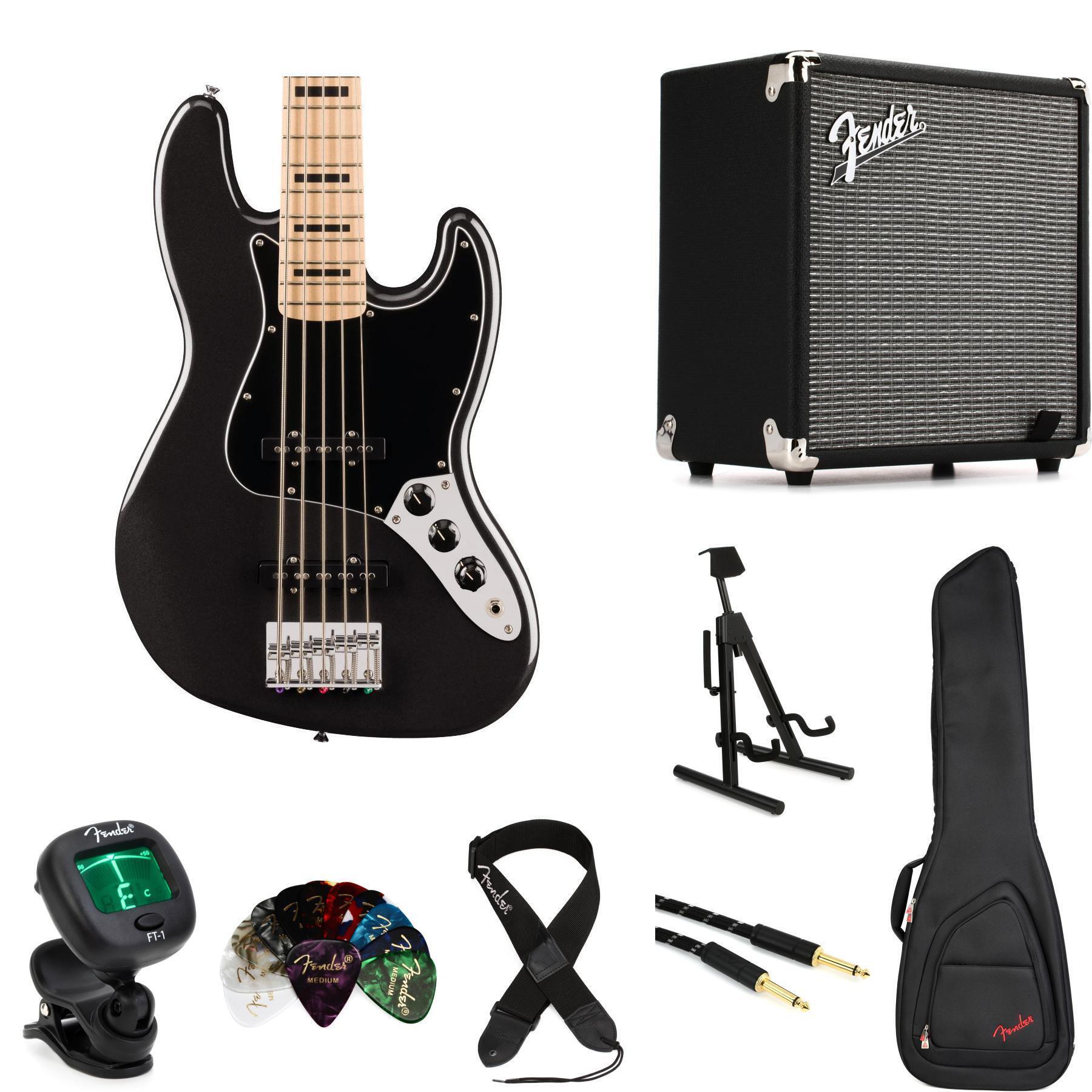 Squier Affinity Series Active Jazz Bass V Amp Essentials Bundle