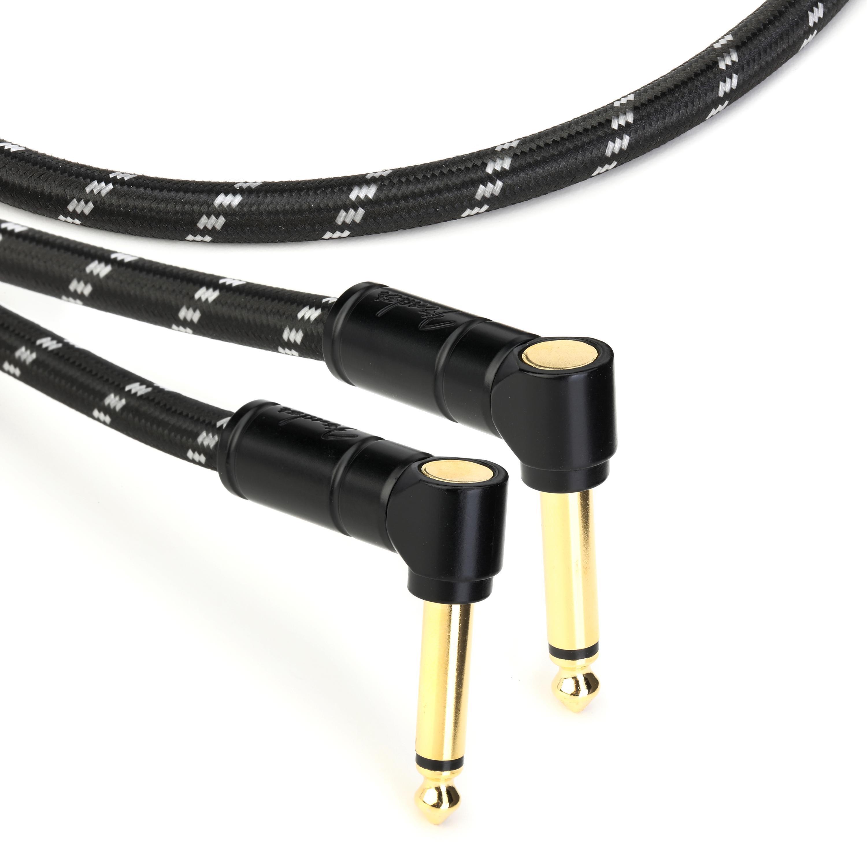 Photo of Fender Deluxe Series Tweed Patch Cable - Right Angle to Right Angle - 1 foot Black Tweed
