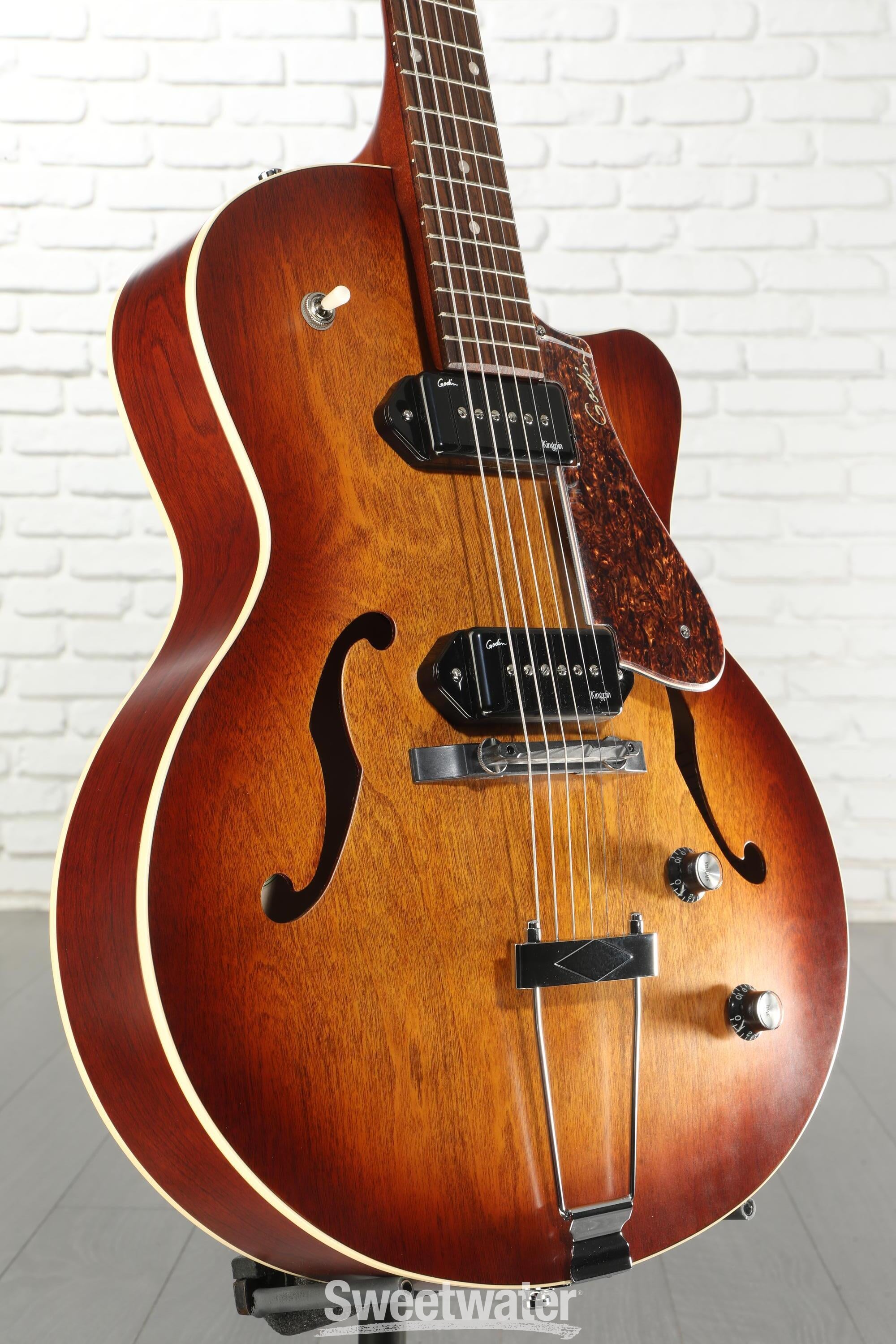 Photo of Godin 5th Avenue CW Kingpin II P90 Hollowbody Electric Guitar - Cognac Burst