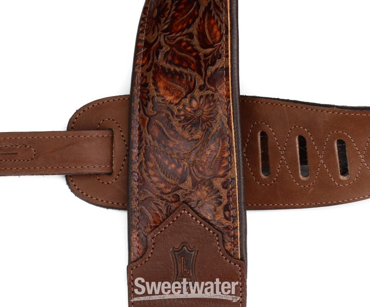 Levy's M4WP-006 3-inch Wide Embossed Leather Guitar Strap - Sundance Line  Geranium Whiskey