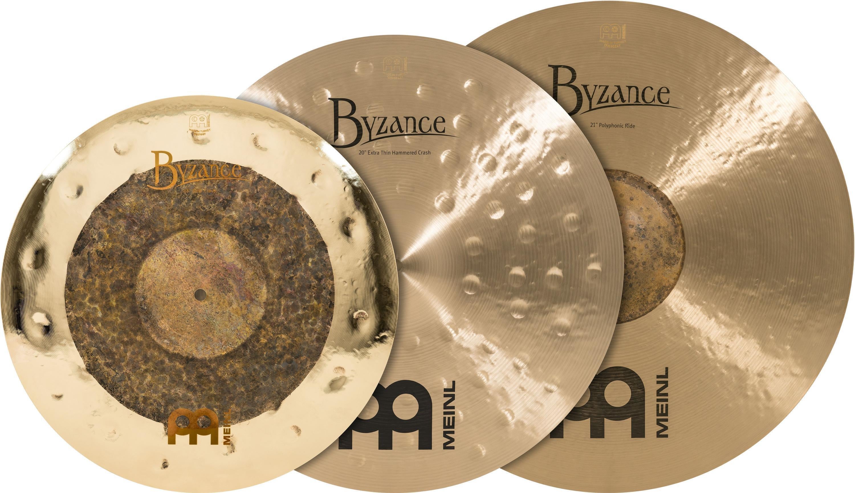 Meinl Cymbals Byzance Mixed Crash Pack - 18 inch Dual, 20 inch, and 21 inch  Ride, Raw/Brilliant and Extra Thin Hammered Traditional