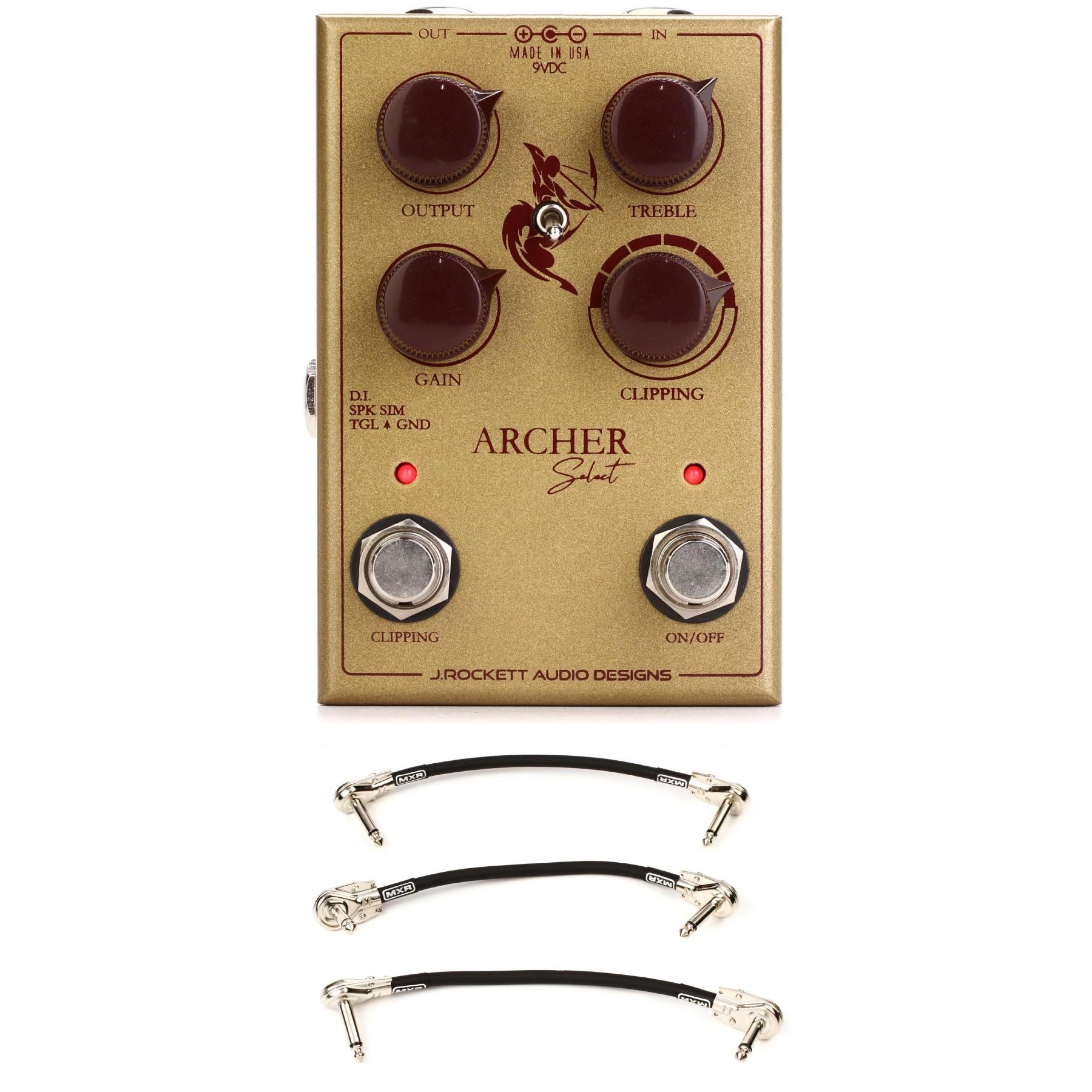 J. Rockett Audio Designs Archer Select Boost/Overdrive Pedal with 3 Patch  Cables