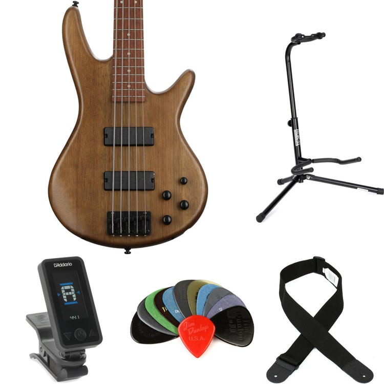 Ibanez Gio GSR205BWNF Bass Guitar Essentials Bundle - Walnut Flat