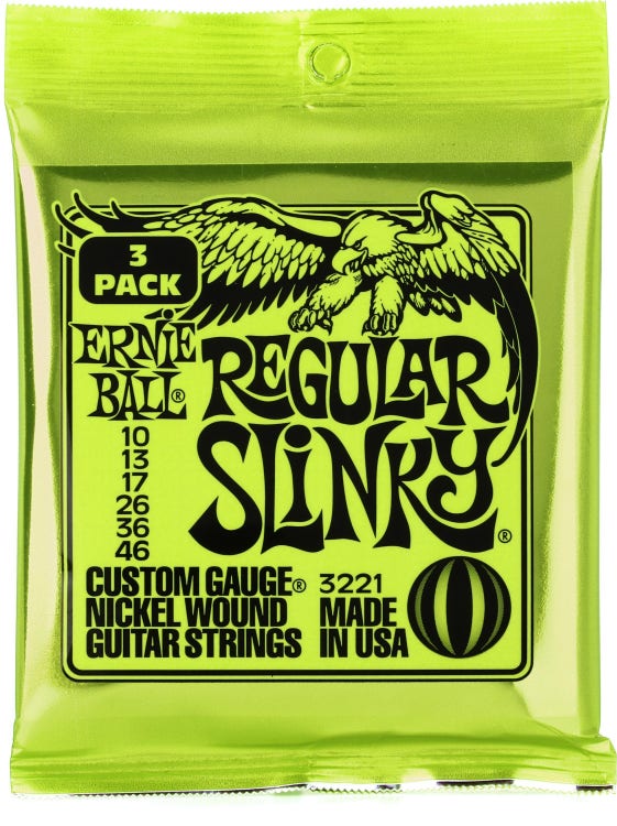 Ernie Ball 3221 Regular Slinky Nickel Wound Electric Guitar Strings - 0.010-0.046 Factory 3-pack