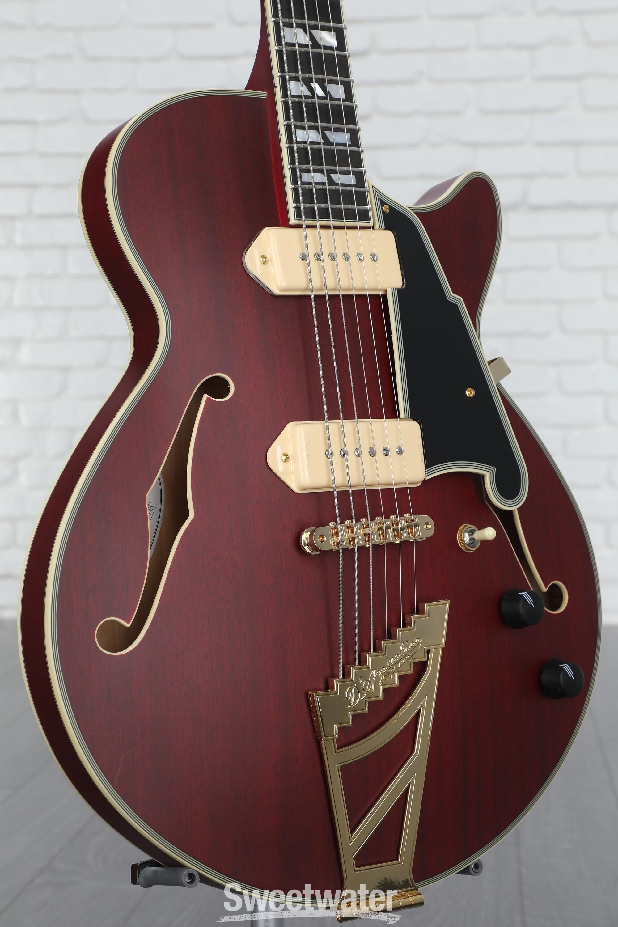 Photo of D'Angelico Deluxe SS Baritone Semi-hollowbody Electric Guitar - Satin Trans Wine