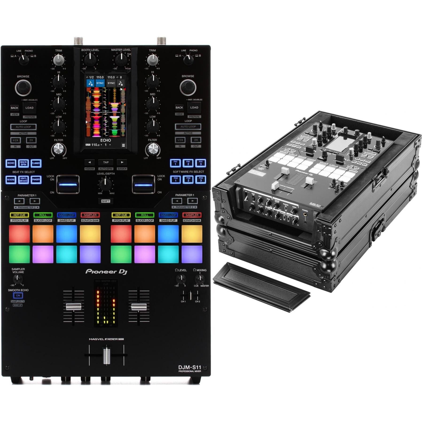 Pioneer DJ DJM-S11 2-channel Mixer for Serato DJ with Odyssey Flight Case -  Black