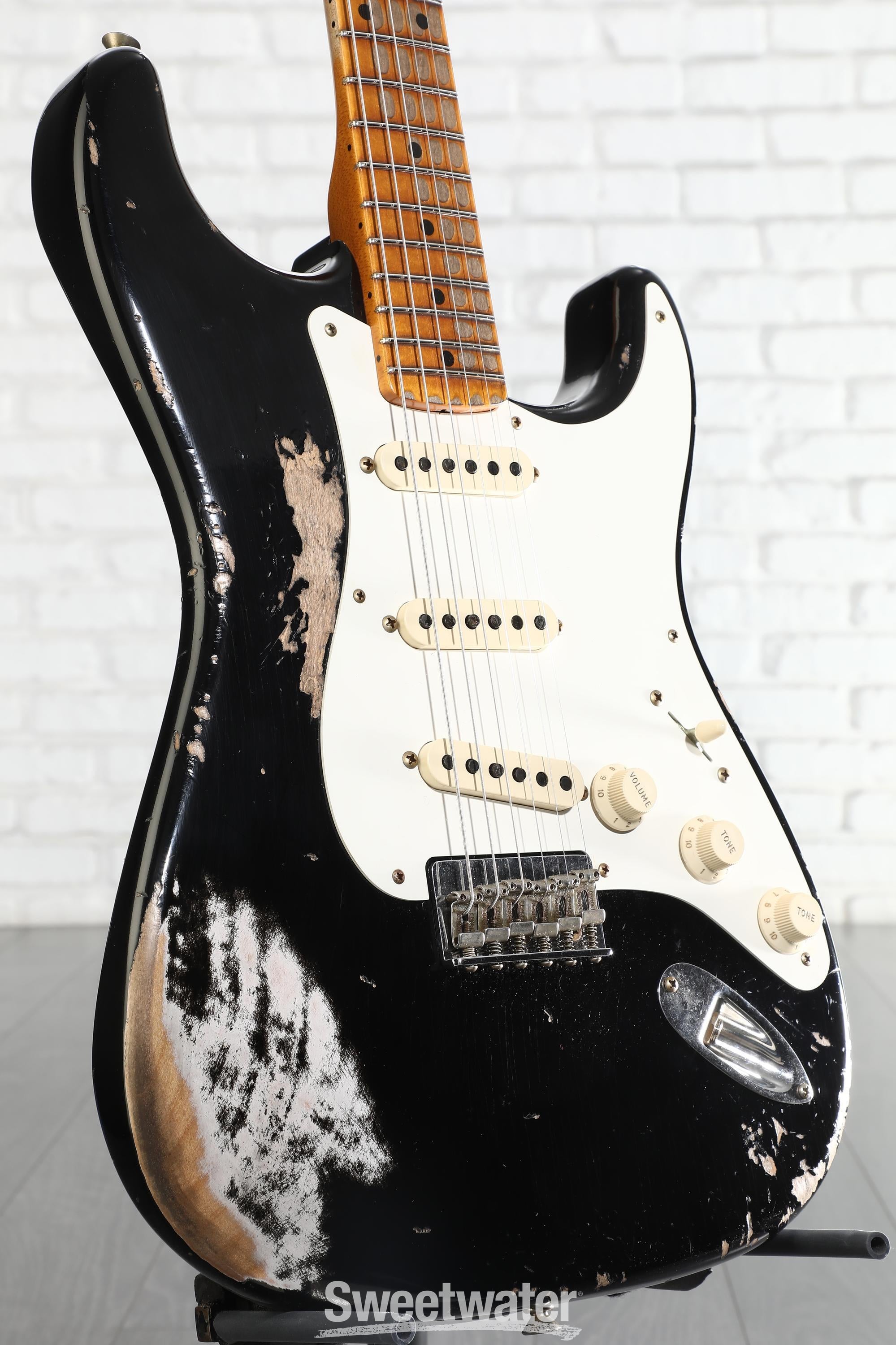Photo of Fender Custom Shop 1956 Hardtail Stratocaster Electric Guitar - Black, Heavy Relic
