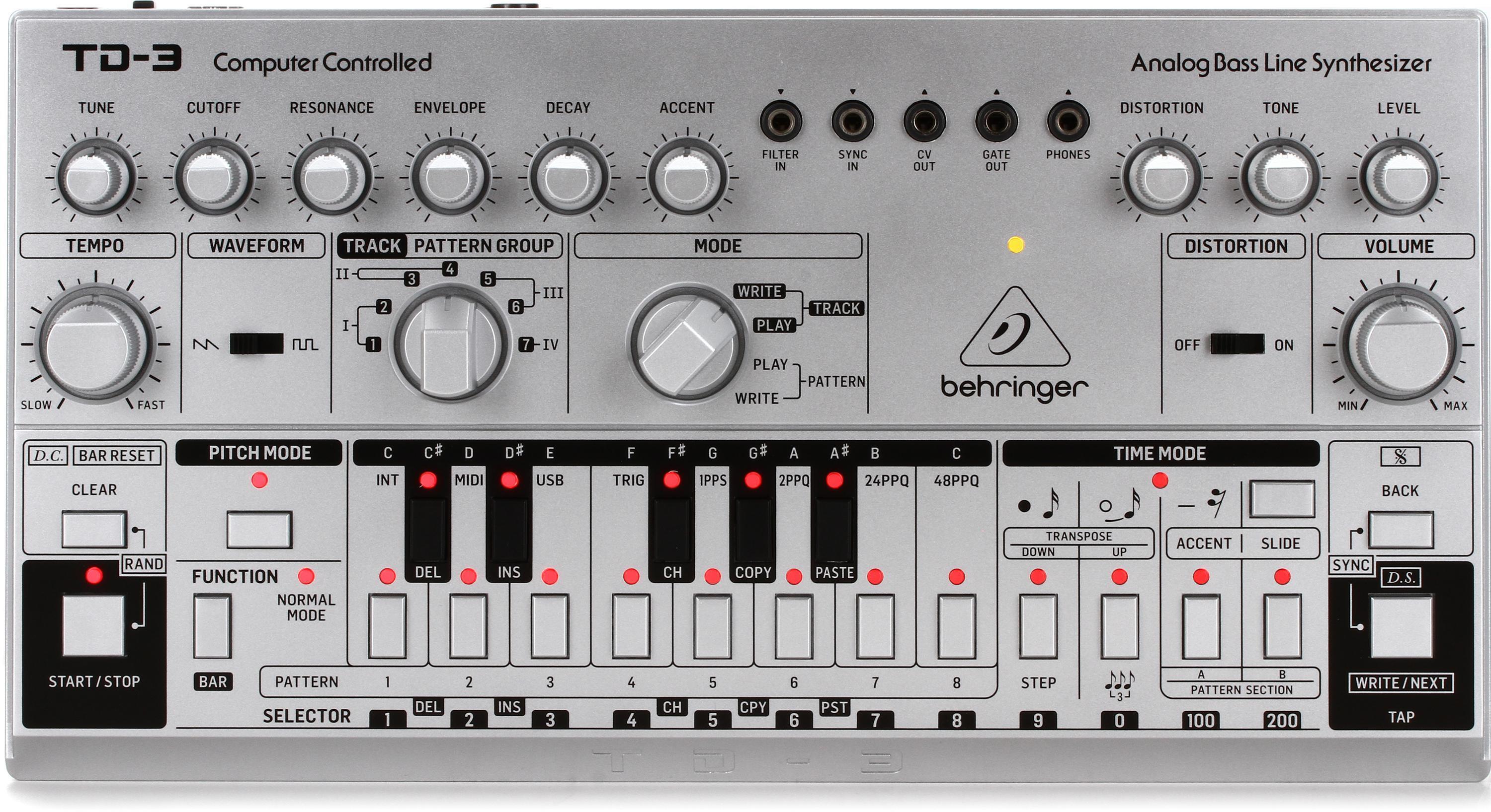 Behringer TD-3-SR Analog Bass Line Synthesizer - Silver | Sweetwater