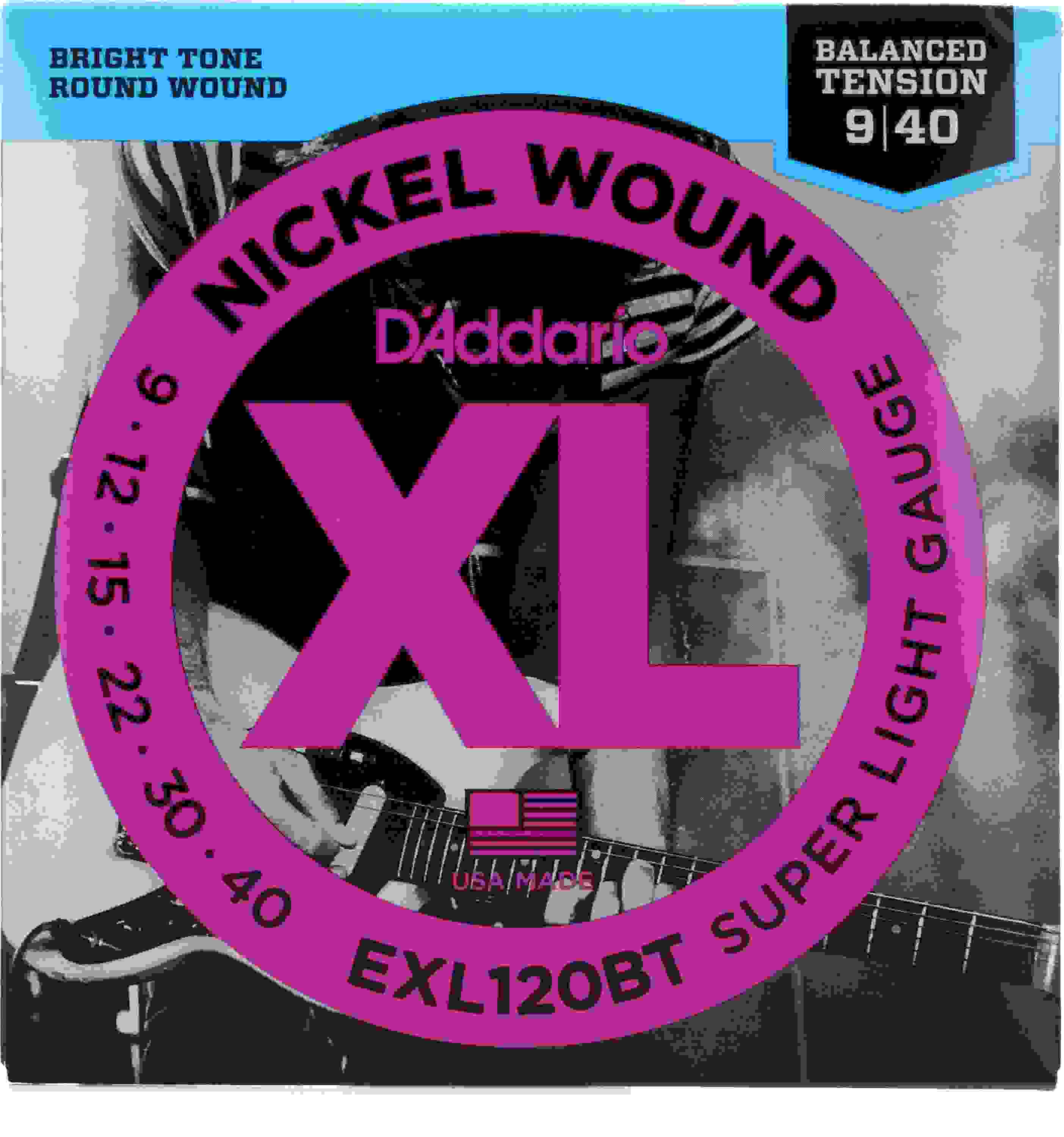 D'Addario EXL120BT XL Nickel Wound Electric Guitar Strings - .009-.040 Super Light Balanced Tension