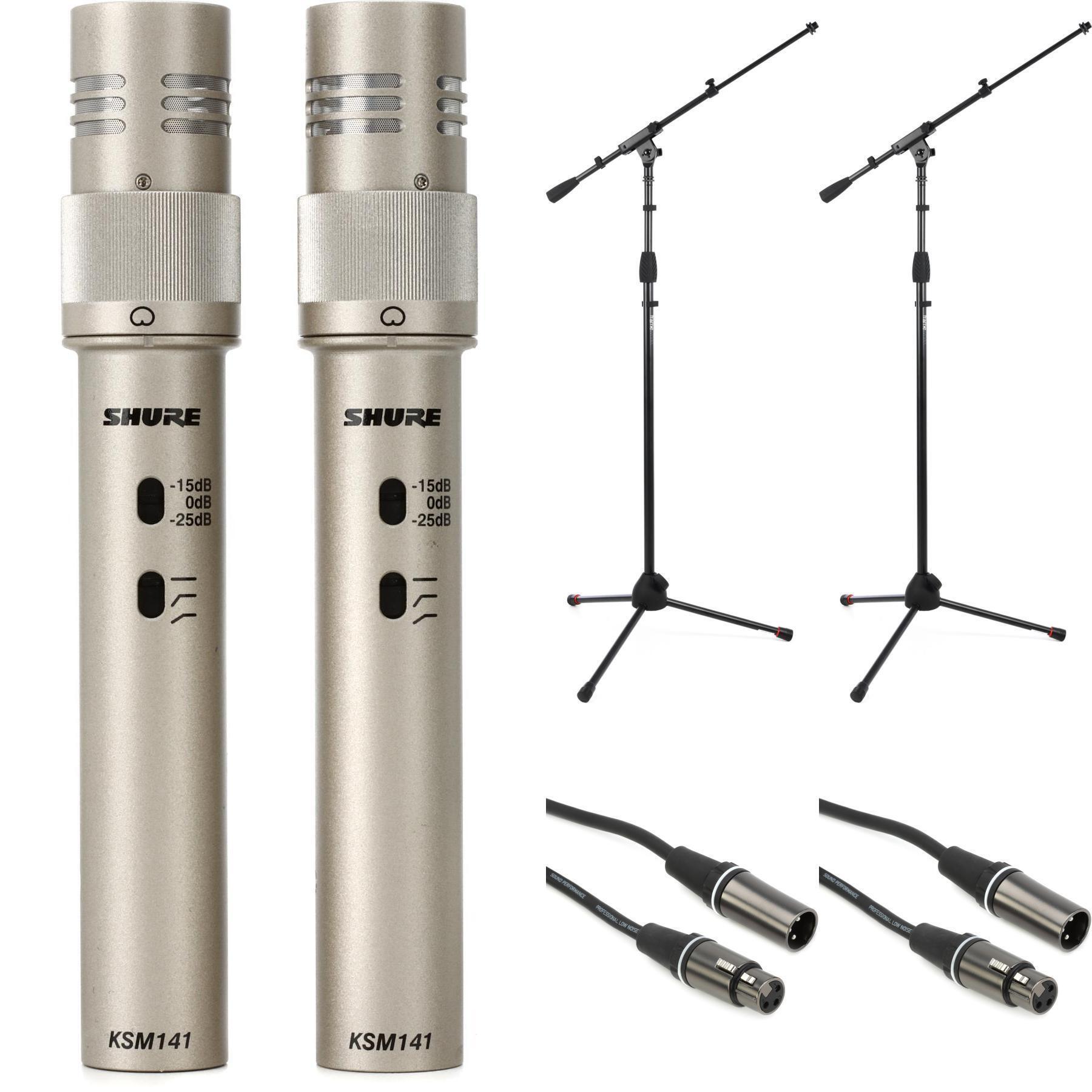 Shure KSM141 Small-diaphragm Condenser Microphone (Stereo Pair) with Cables  and Stands