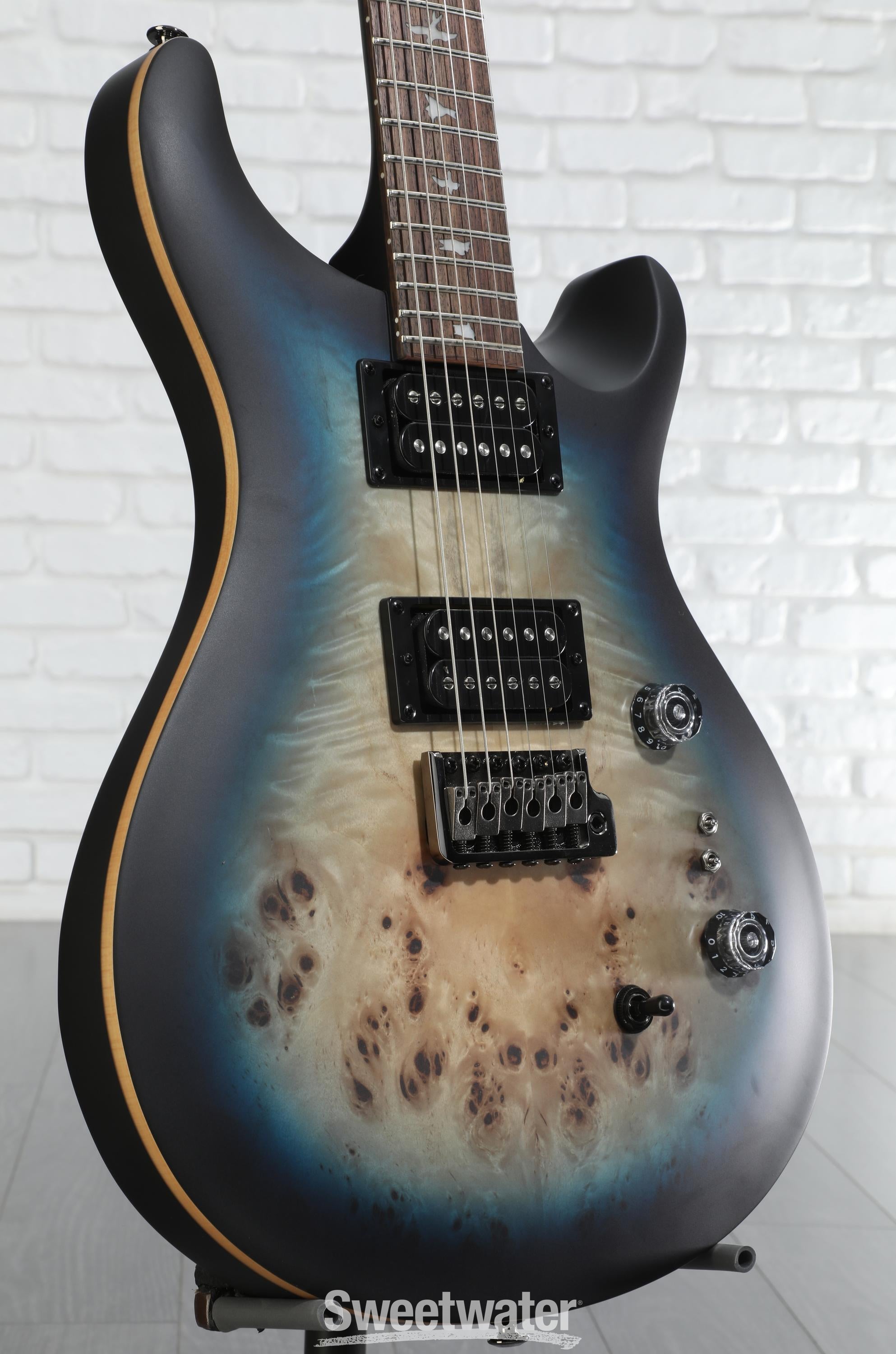 ギター PRS SE Custom24 Lake Blue Midnight Burst PRS SE Exotic Custom 24-08 Poplar Burl Electric Guitar Lake
