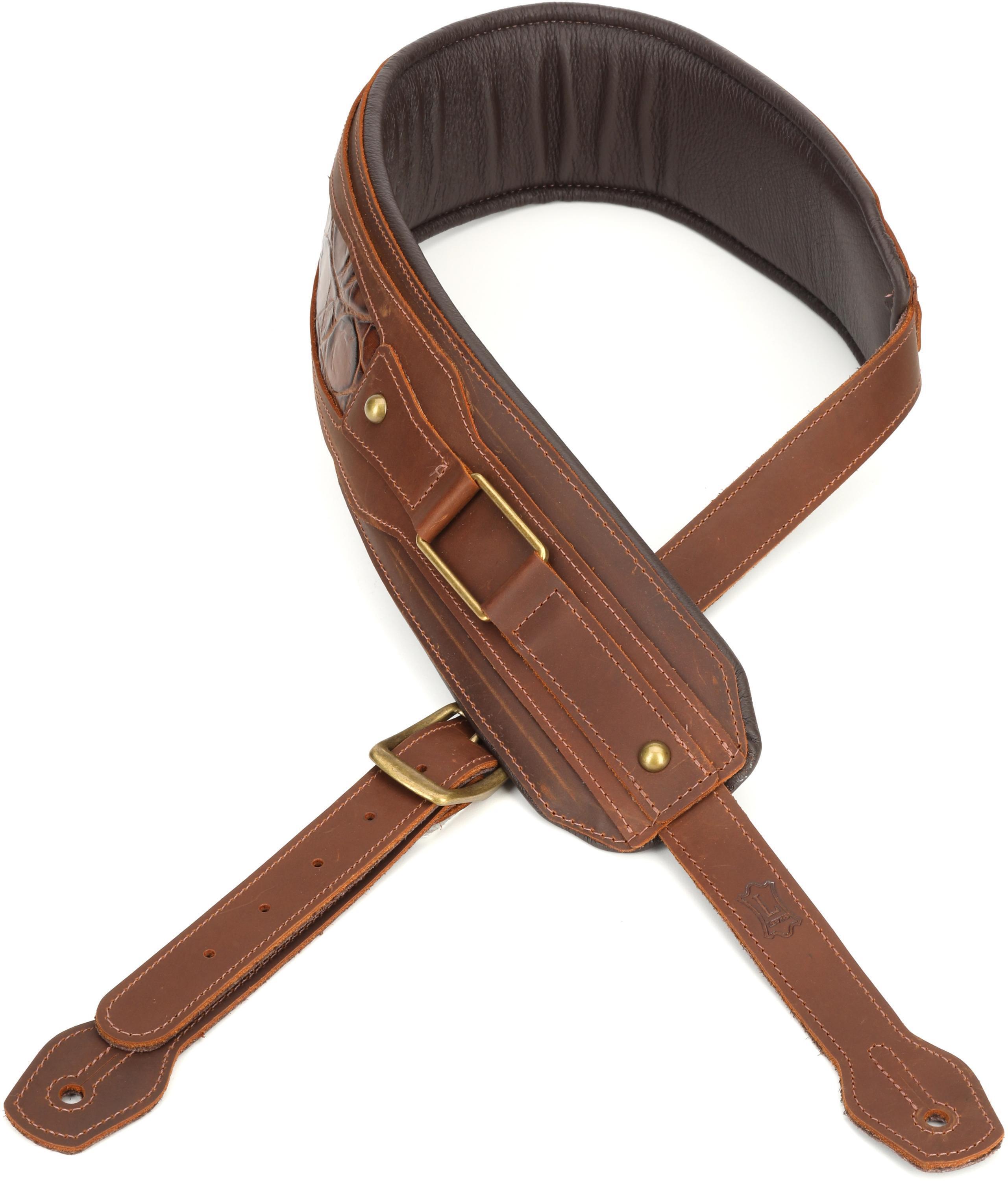 Photo of Levy's Apex Leather Guitar Strap with Padding and Hardware - Brown