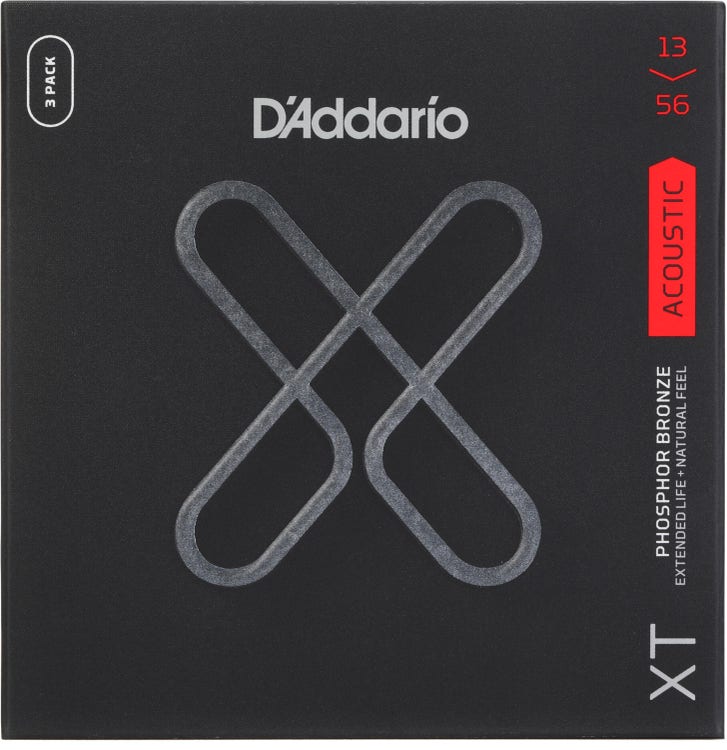D'Addario XTAPB1356 XT Phosphor Bronze Coated Acoustic Guitar Strings - .013-.056 Medium (3-pack)