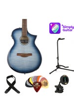 Photo of Simply and Ibanez AEWC400 Acoustic-Electric Guitar Essentials Bundle with 1 Year Simply Guitar Subscription - Indigo Blue Burst High Gloss