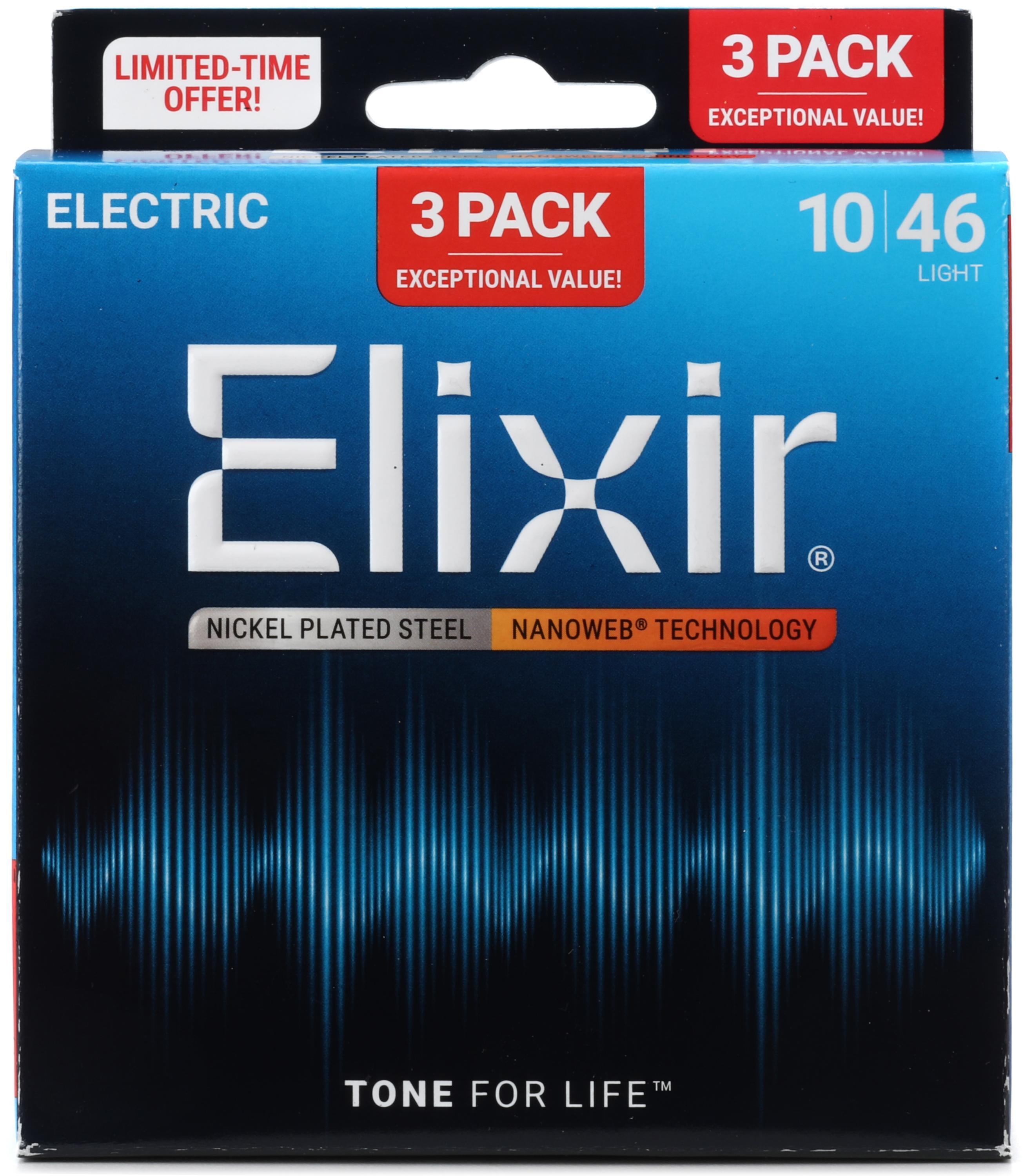 Photo of Elixir Strings 16542 Nanoweb Electric Guitar Strings - .010-.046 Light 3-pack