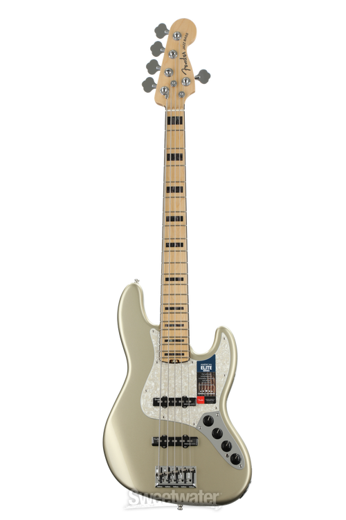 Fender American Elite Jazz Bass V - Champagne w/ Maple Fingerboard 