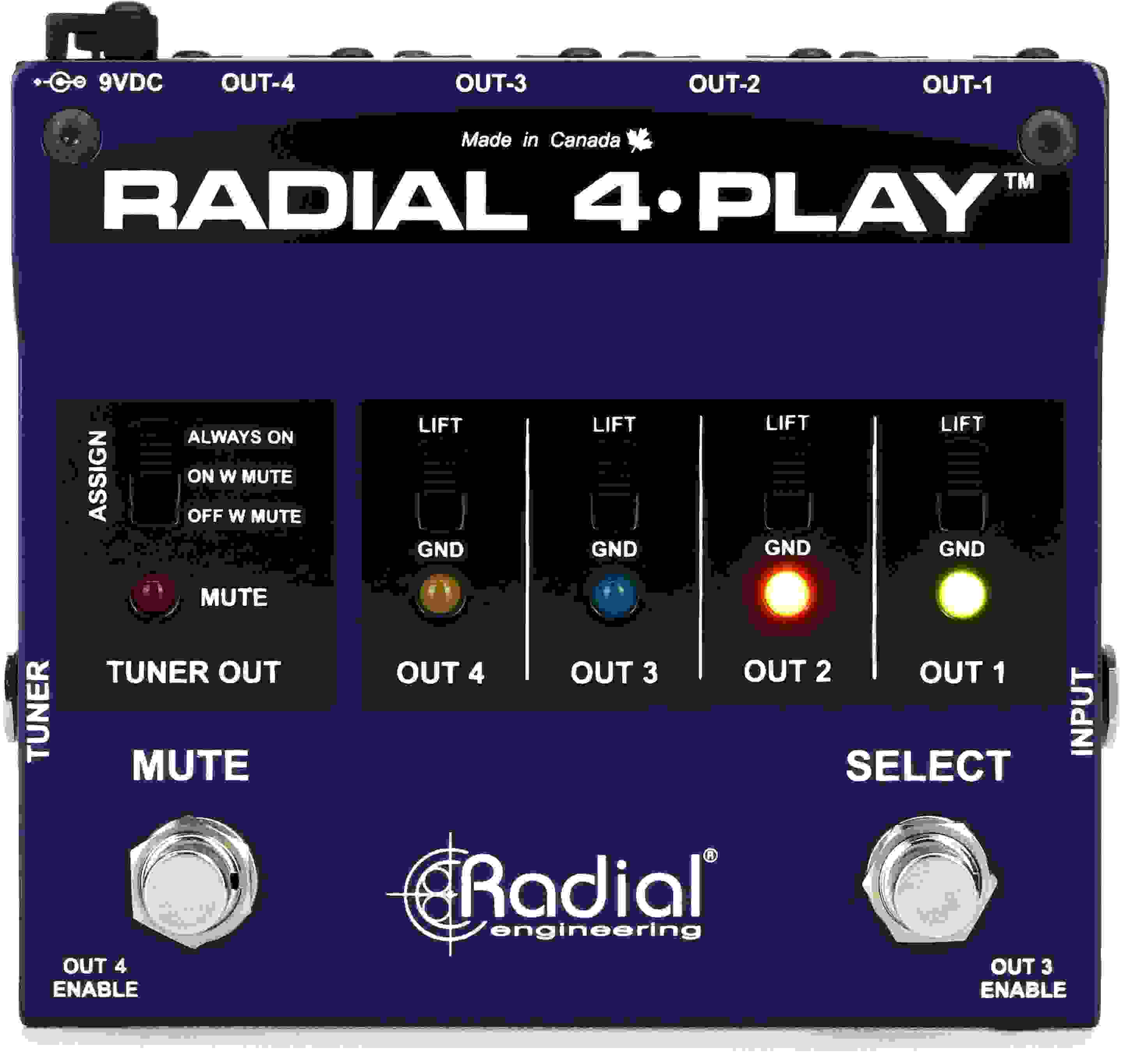 Radial 4-Play 4-channel Active DI / Instrument Selector Pedal | Sweetwater