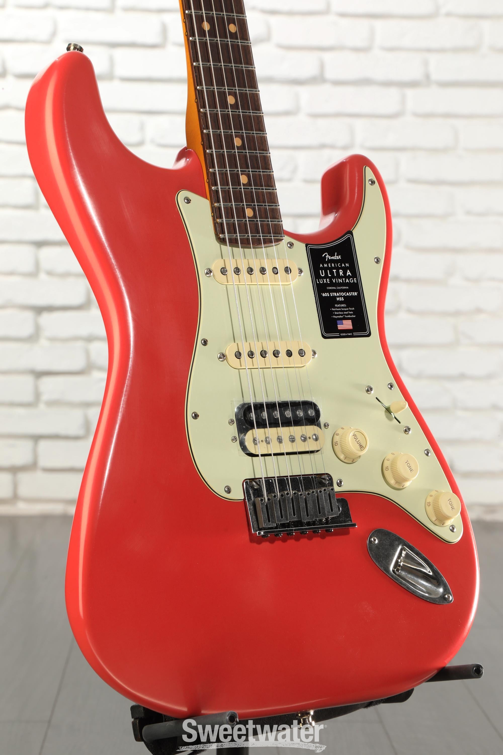 Photo of Fender American Ultra Luxe Vintage '60s Stratocaster HSS Electric Guitar - Fiesta Red, Heirloom Lacquer