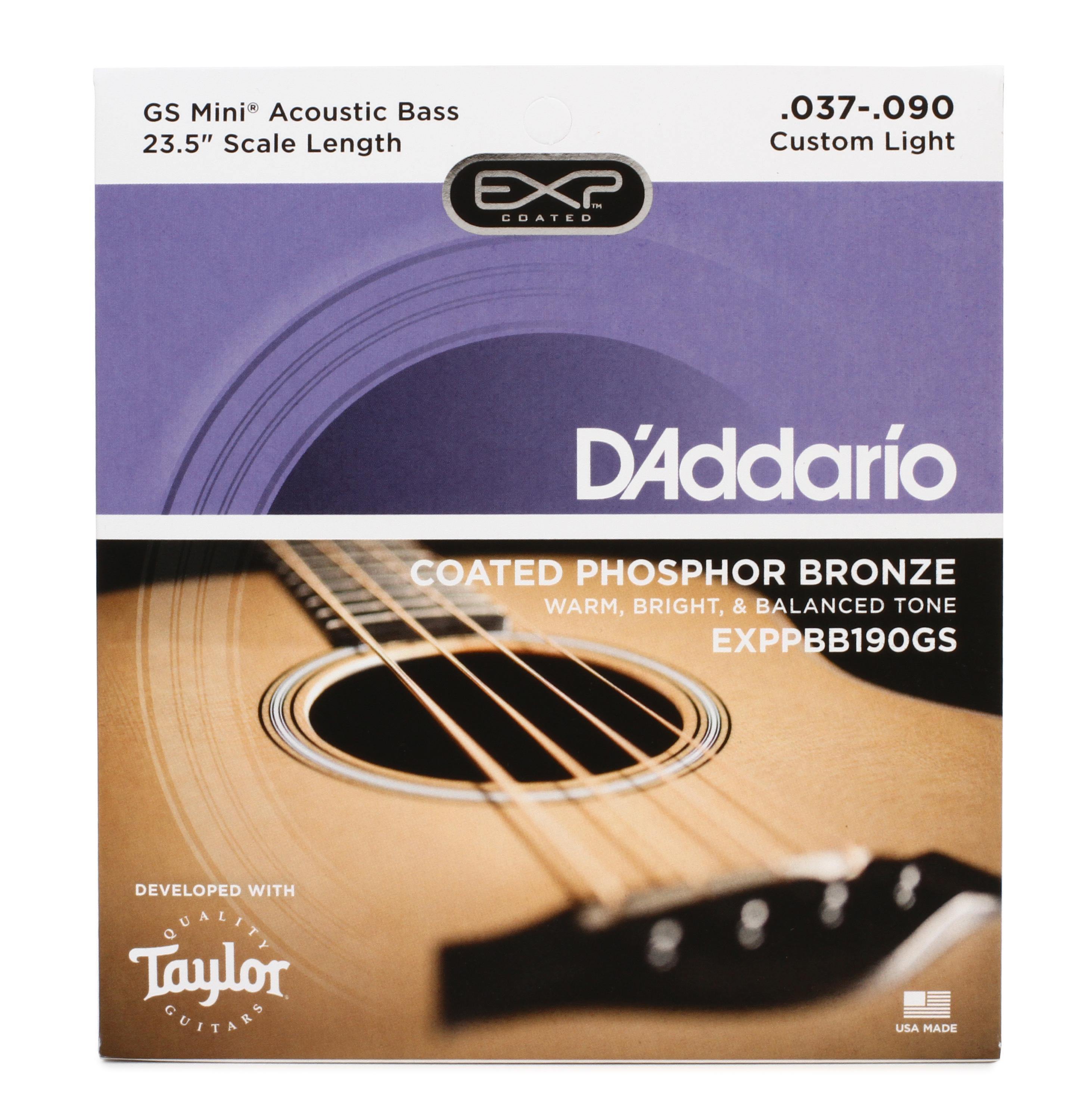 D'Addario EXPPBB190GS Taylor GS Mini Coated Phosphor Bronze Acoustic Bass  Guitar Strings - .037-.090 Custom Light 23.5 inch Scale
