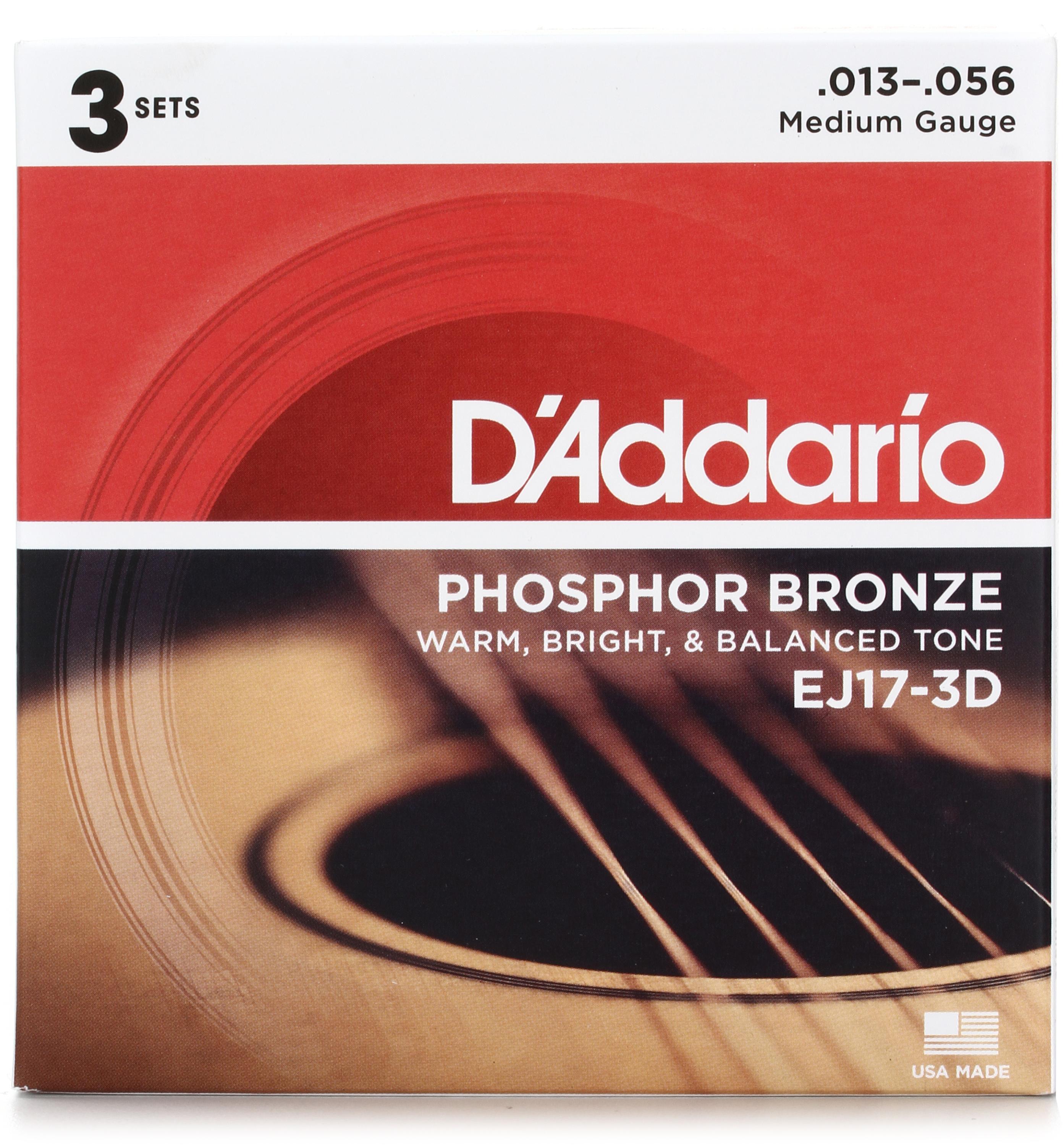 D'Addario EJ17 Phosphor Bronze Acoustic Guitar Strings - .013-.056 Medium  (3-pack)