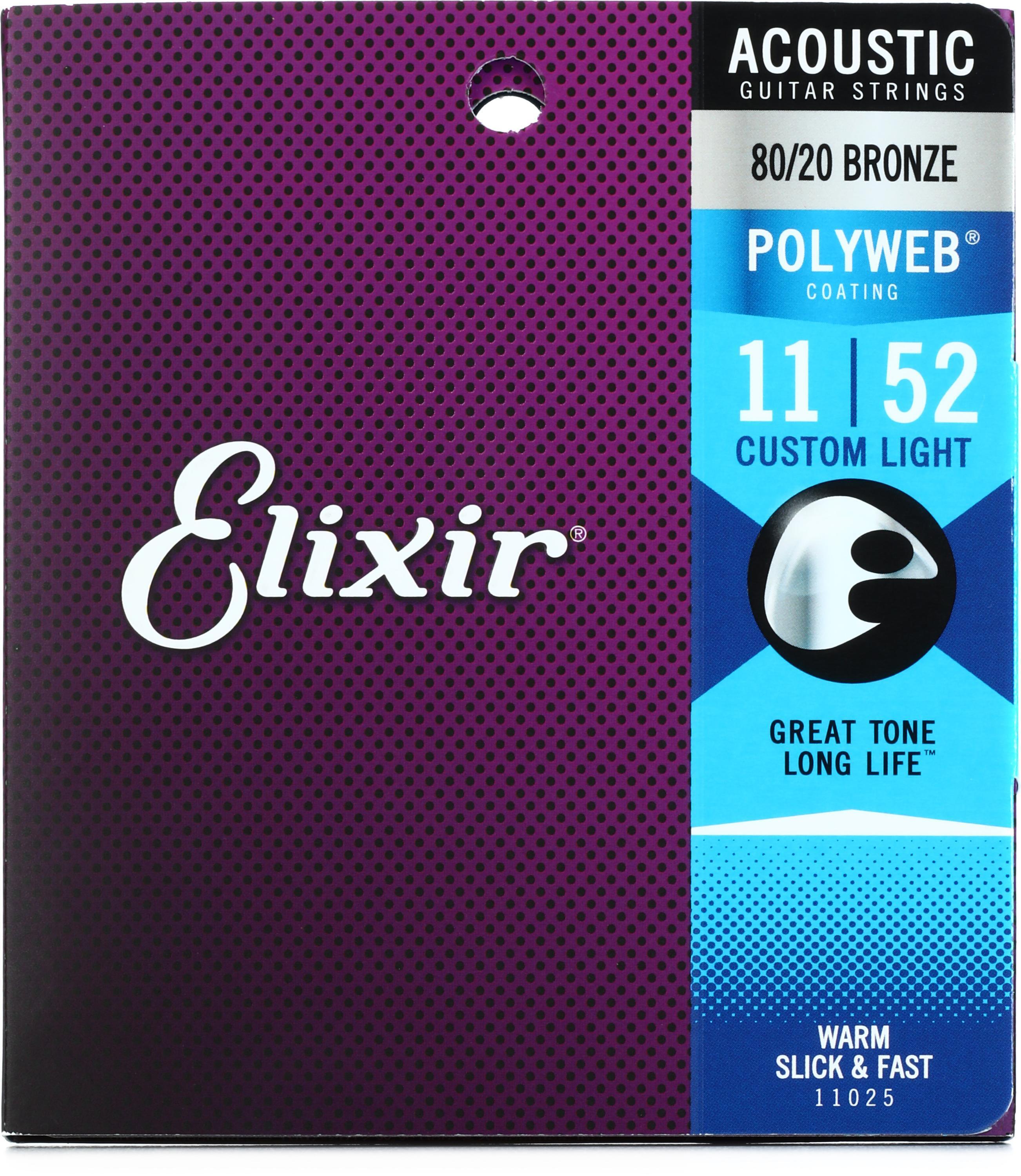 Bundled Item: Elixir Strings 11025 Polyweb 80/20 Bronze Acoustic Guitar Strings - .011-.052 Custom Light