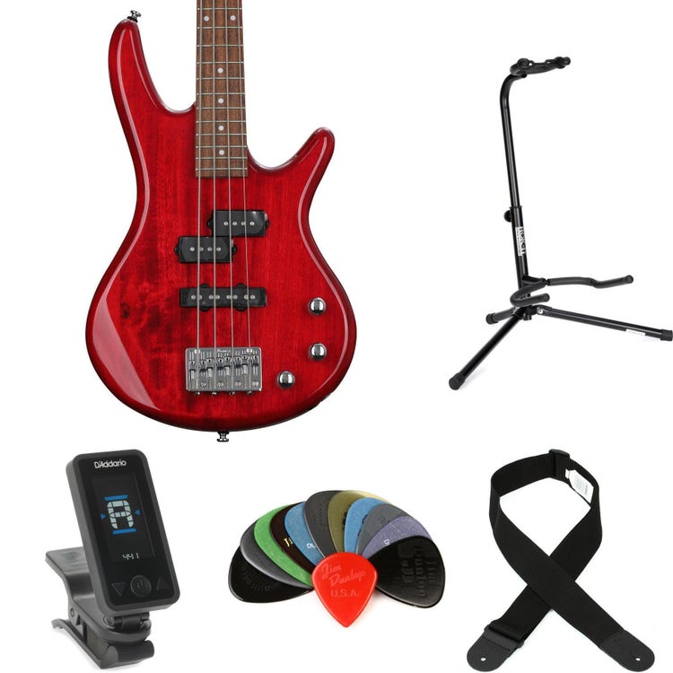 Ibanez miKro GSRM20 Bass Guitar Essentials Bundle - Transparent Red