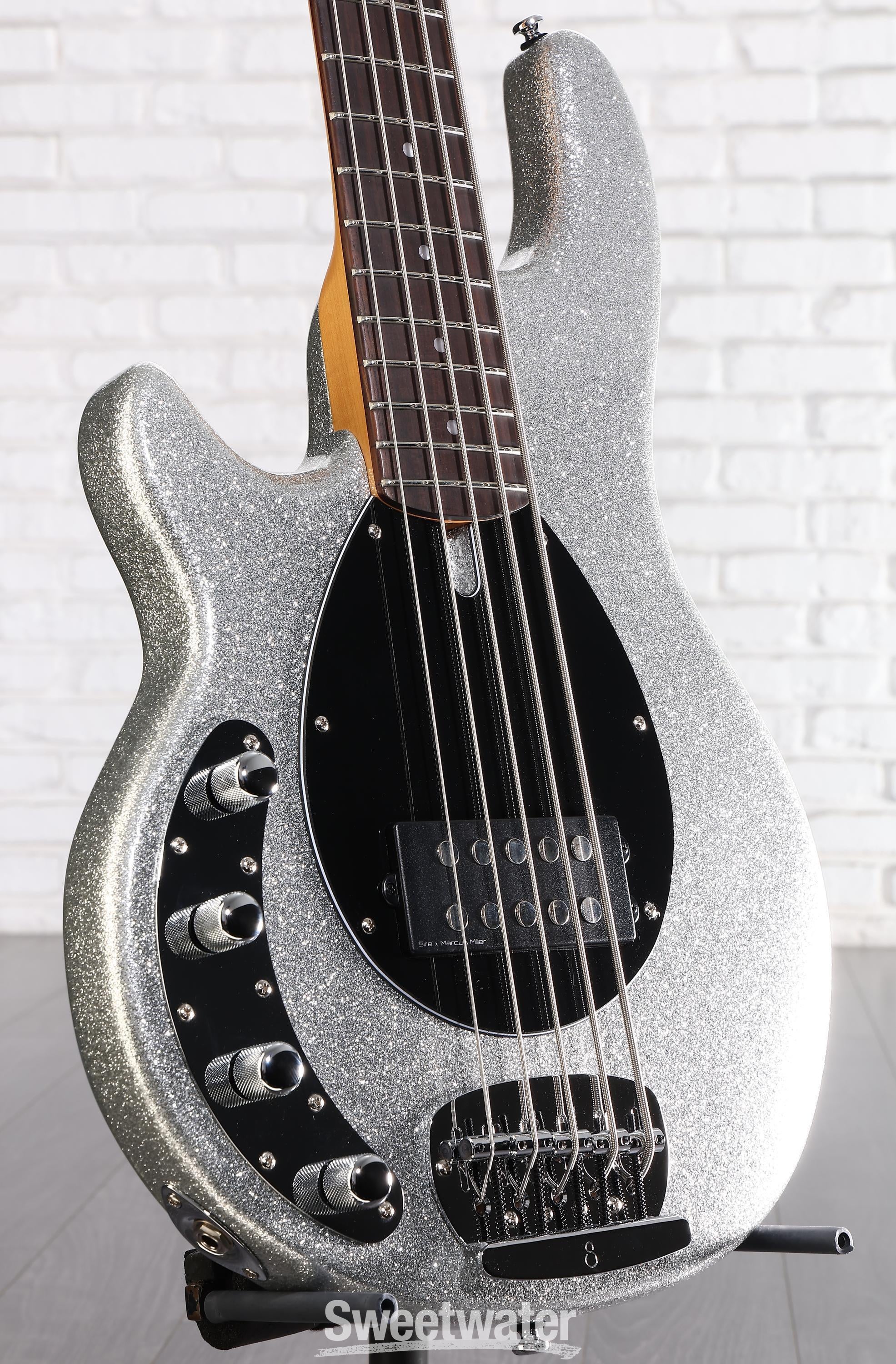 Photo of Sire Marcus Miller Z3 5-string Left-handed Bass Guitar - Silver Sparkle