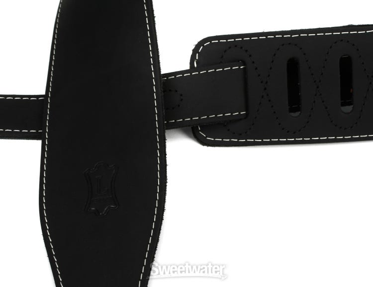 2.5 Black with Black Leather Backed Luxury Guitar Strap