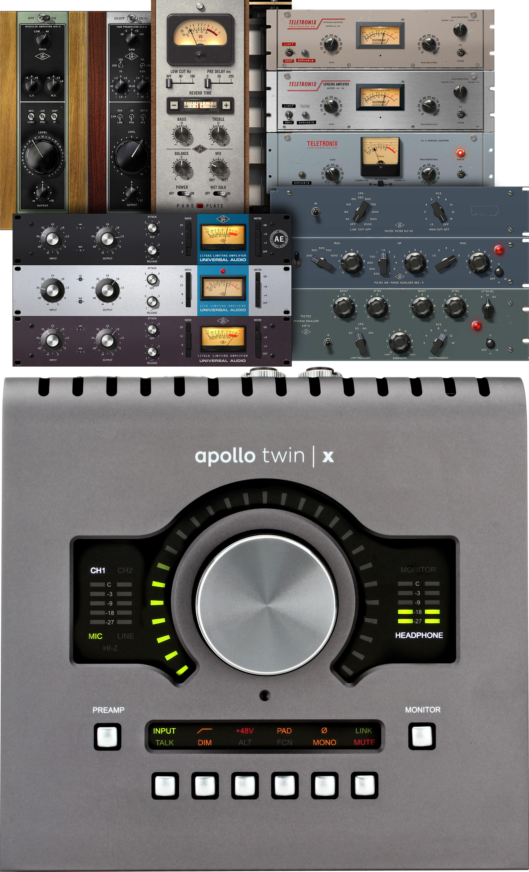 Universal Audio Apollo Twin X Duo HE Bundle 10x6 Thunderbolt Interface With  Shure SM7B Mic, SRH440A Headphones And 25' Mic Cable