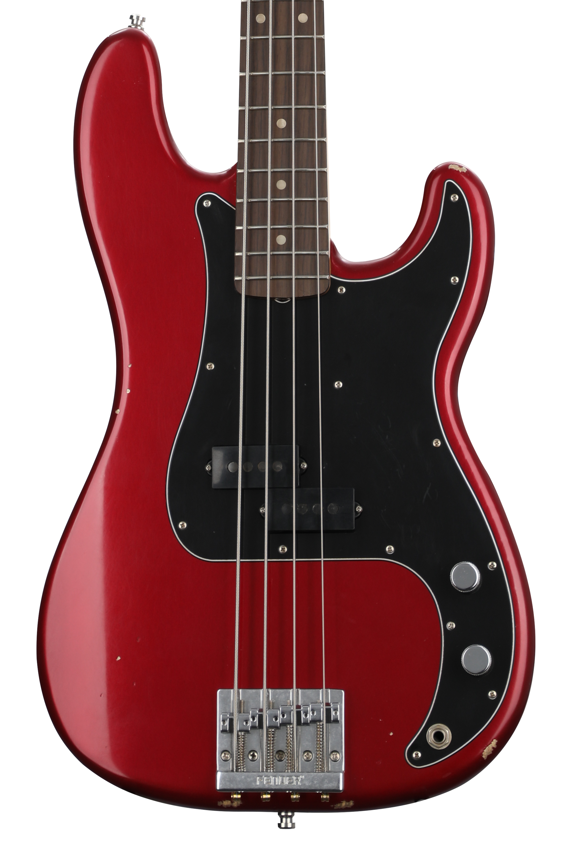 ベース Fender Road Worn NATE MENDEL P BASS Fender Nate Mendel Precision Bass - Road Worn Candy Apple Red