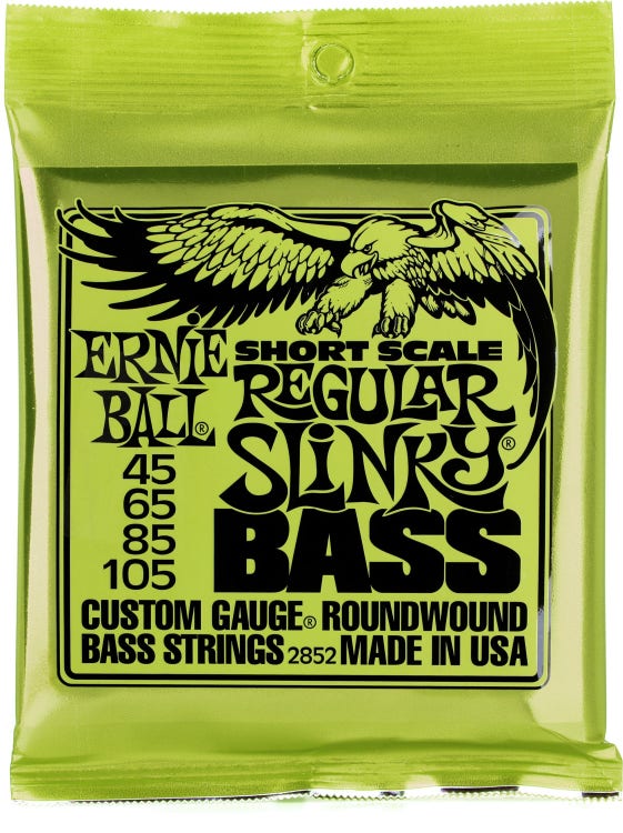 Ernie Ball 2852 Regular Slinky Nickel Wound Electric Bass Guitar Strings - .045-.105 Short Scale