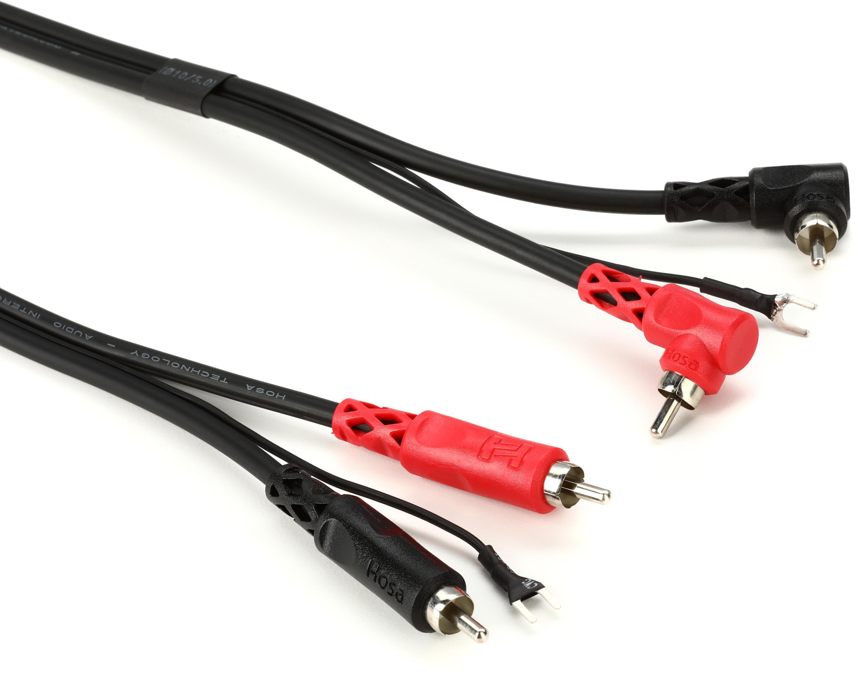 Hosa CRA-202DJ Stereo Interconnect Dual RCA to Dual Right Angle RCA Cable  with Ground Wire - 6.6 foot
