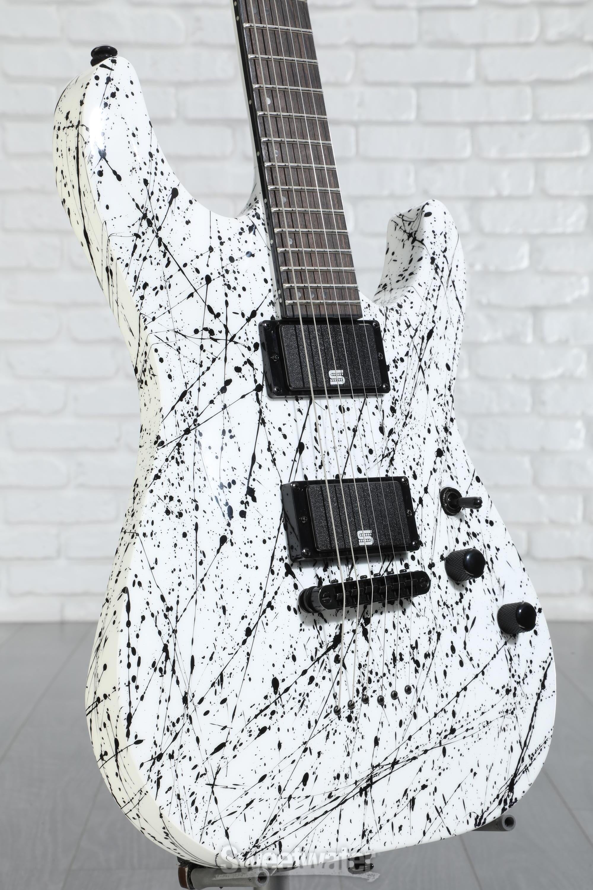 Schecter C-1 Ink Bomb Electric Guitar - White with Black Splatters