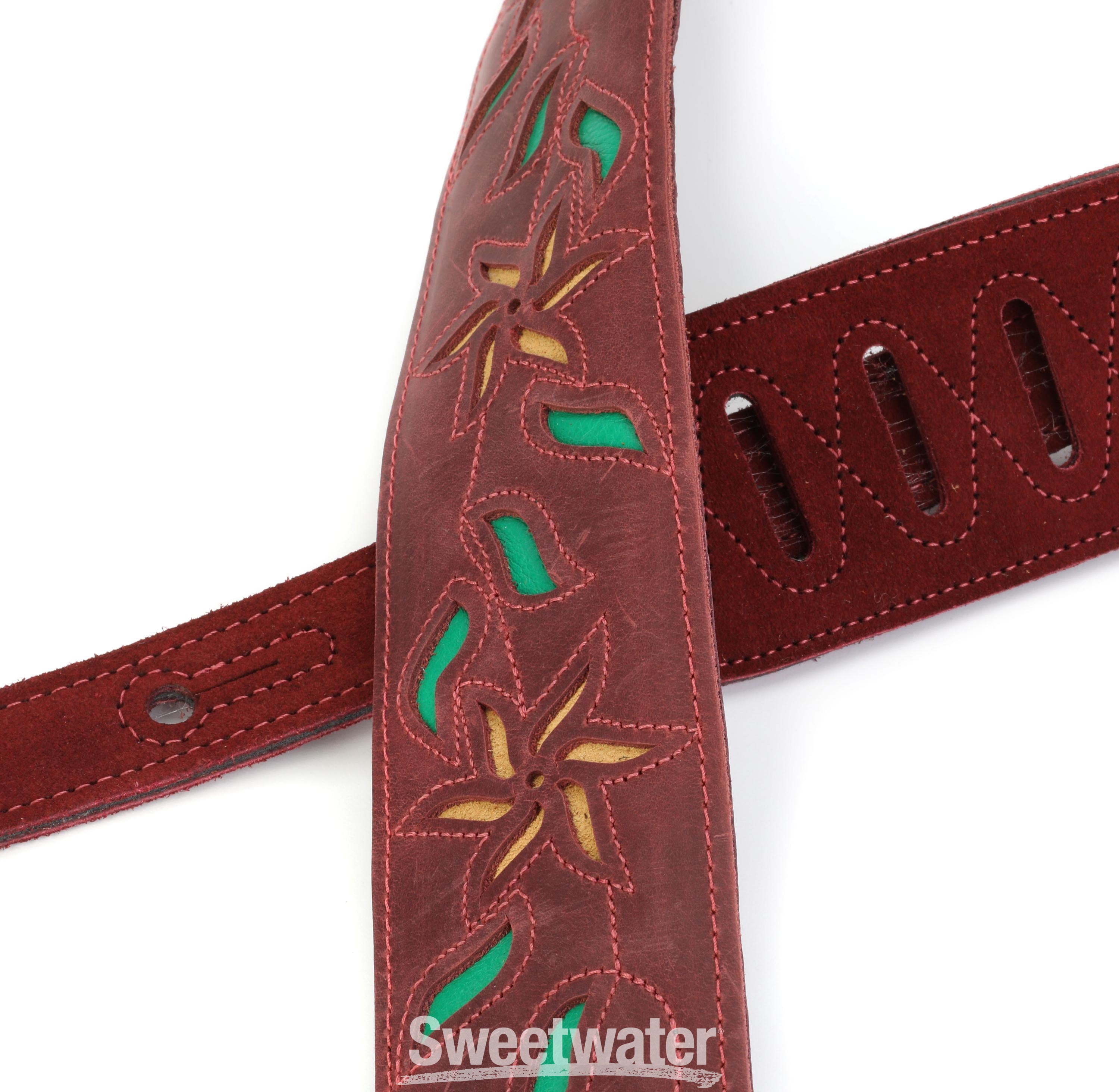 M4FV 2.5 inch Flowering Vine Genuine Leather Guitar Strap