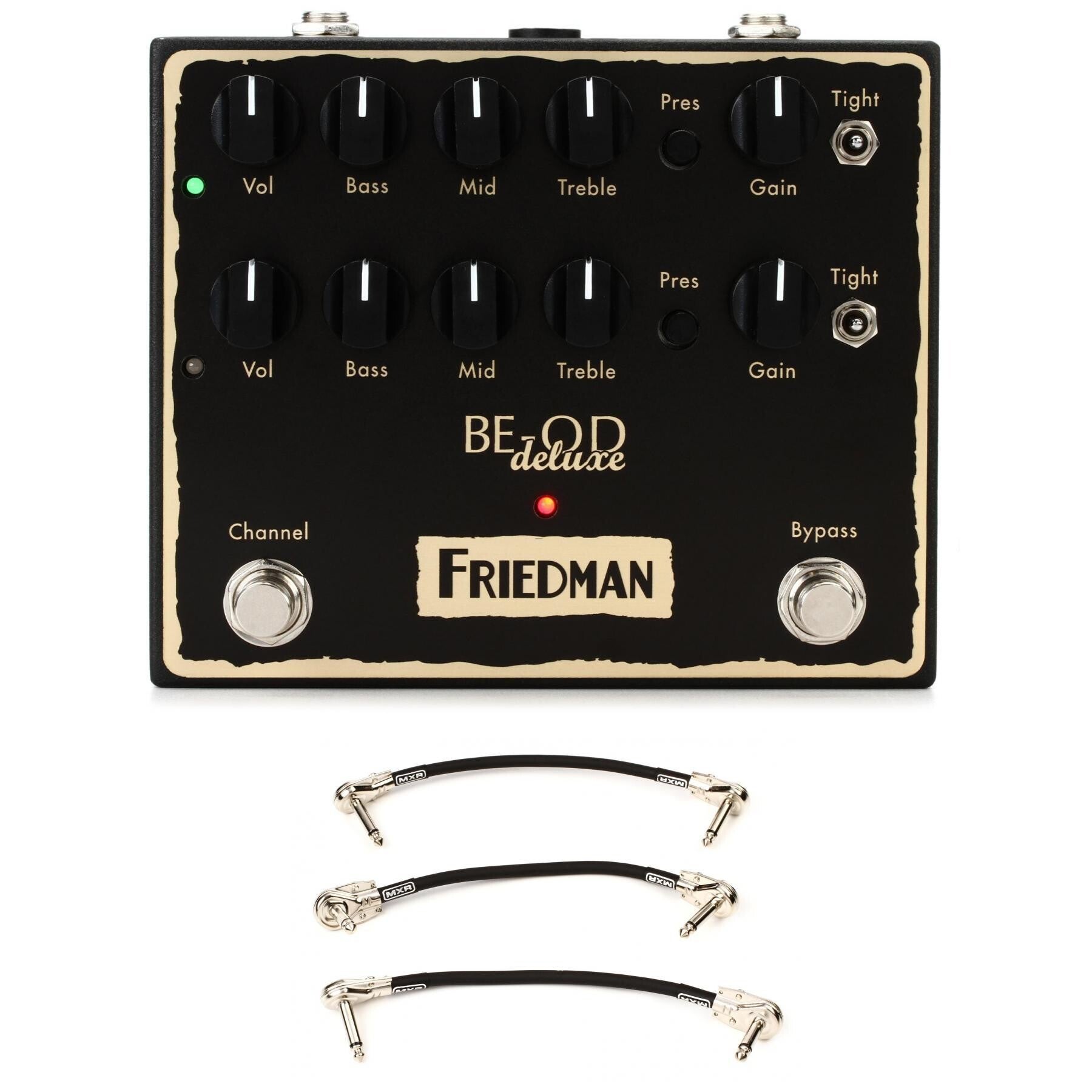 Friedman BE-OD Deluxe Dual Overdrive Pedal with 3 Patch Cables