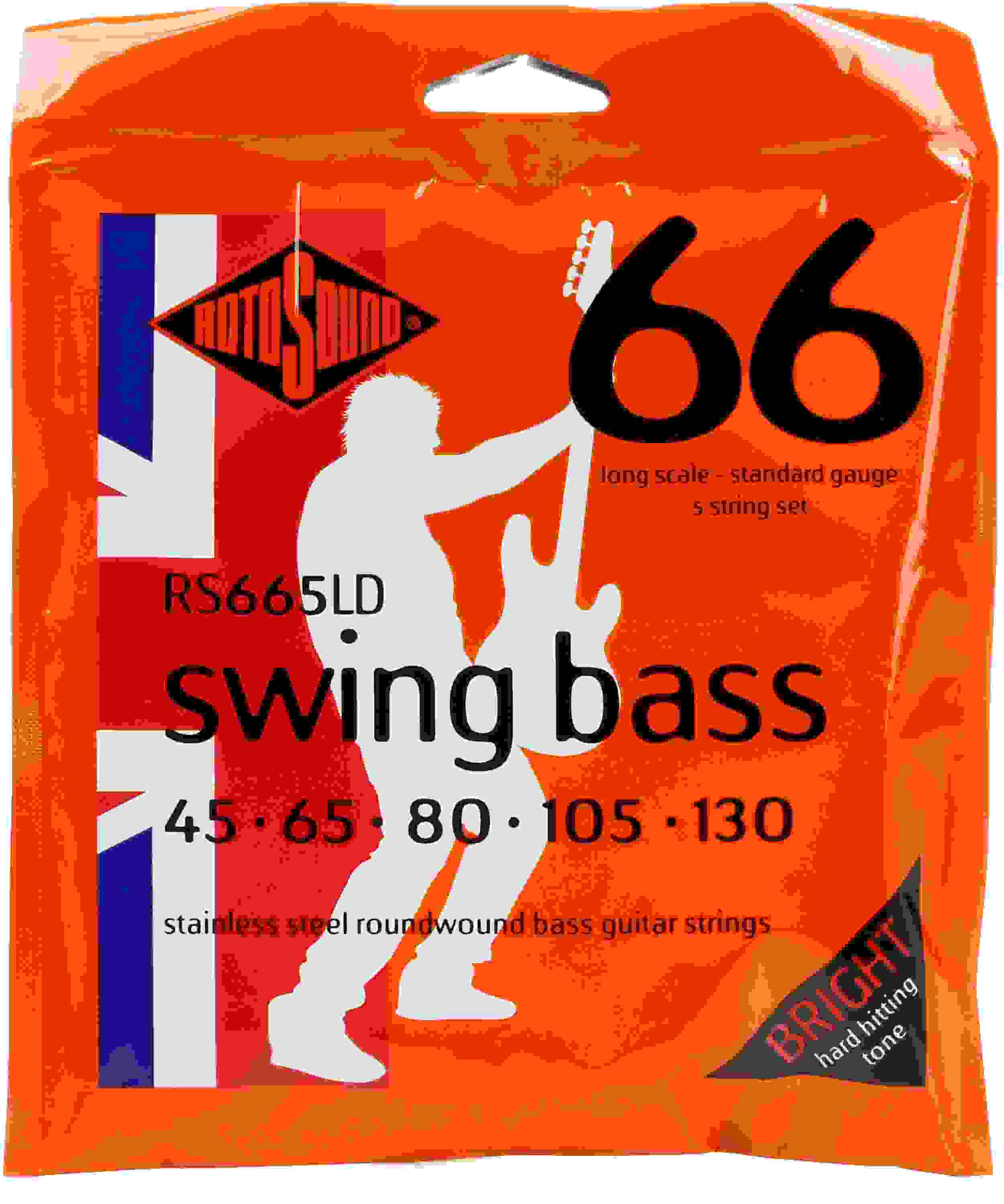 Rotosound RS665LD Swing Bass 66 Stainless Steel Roundwound Bass Guitar Strings - .045-.130 Standard Long Scale 5-string