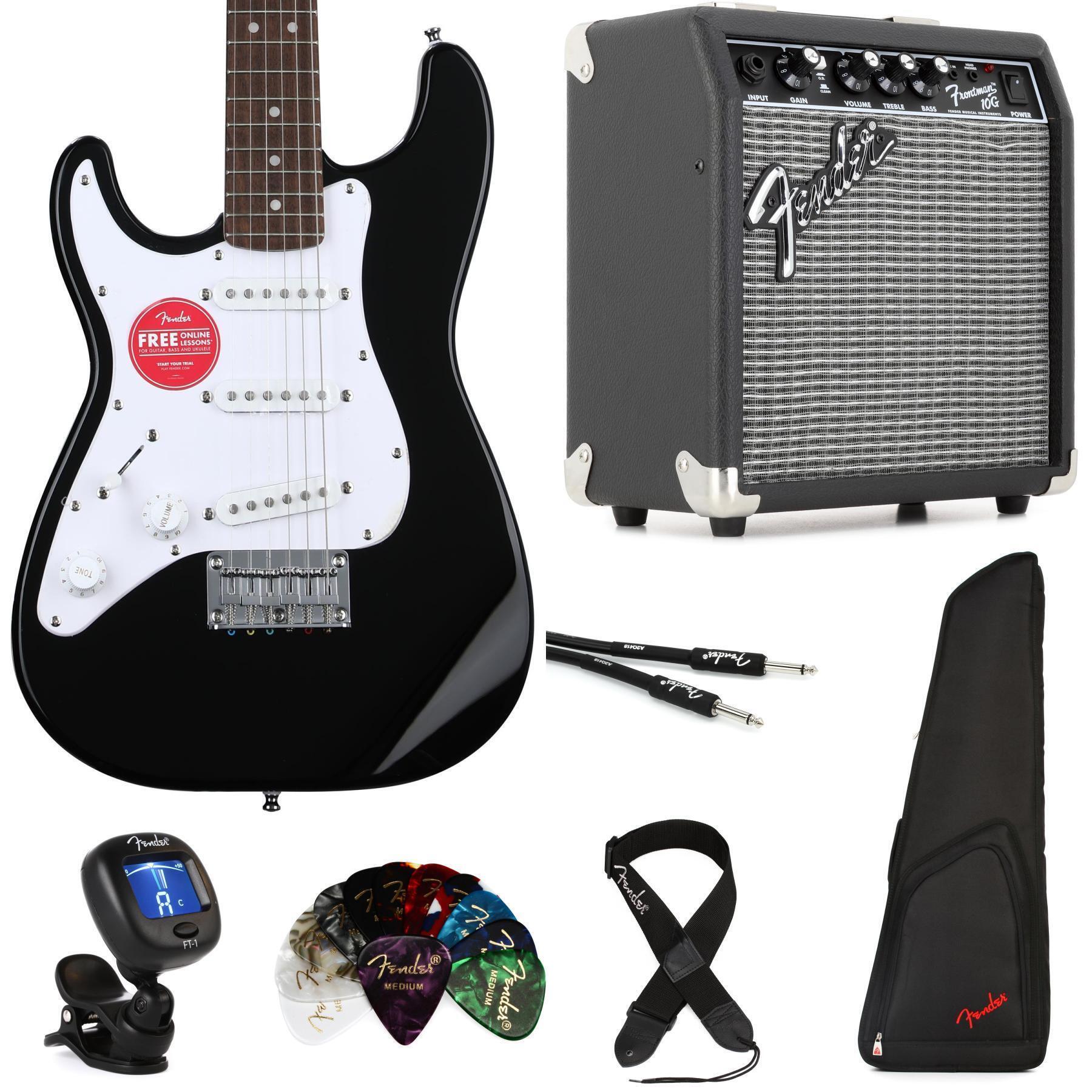 Squier Mini Stratocaster Left-handed Electric Guitar and Fender Amp Bundle  - Black | Sweetwater