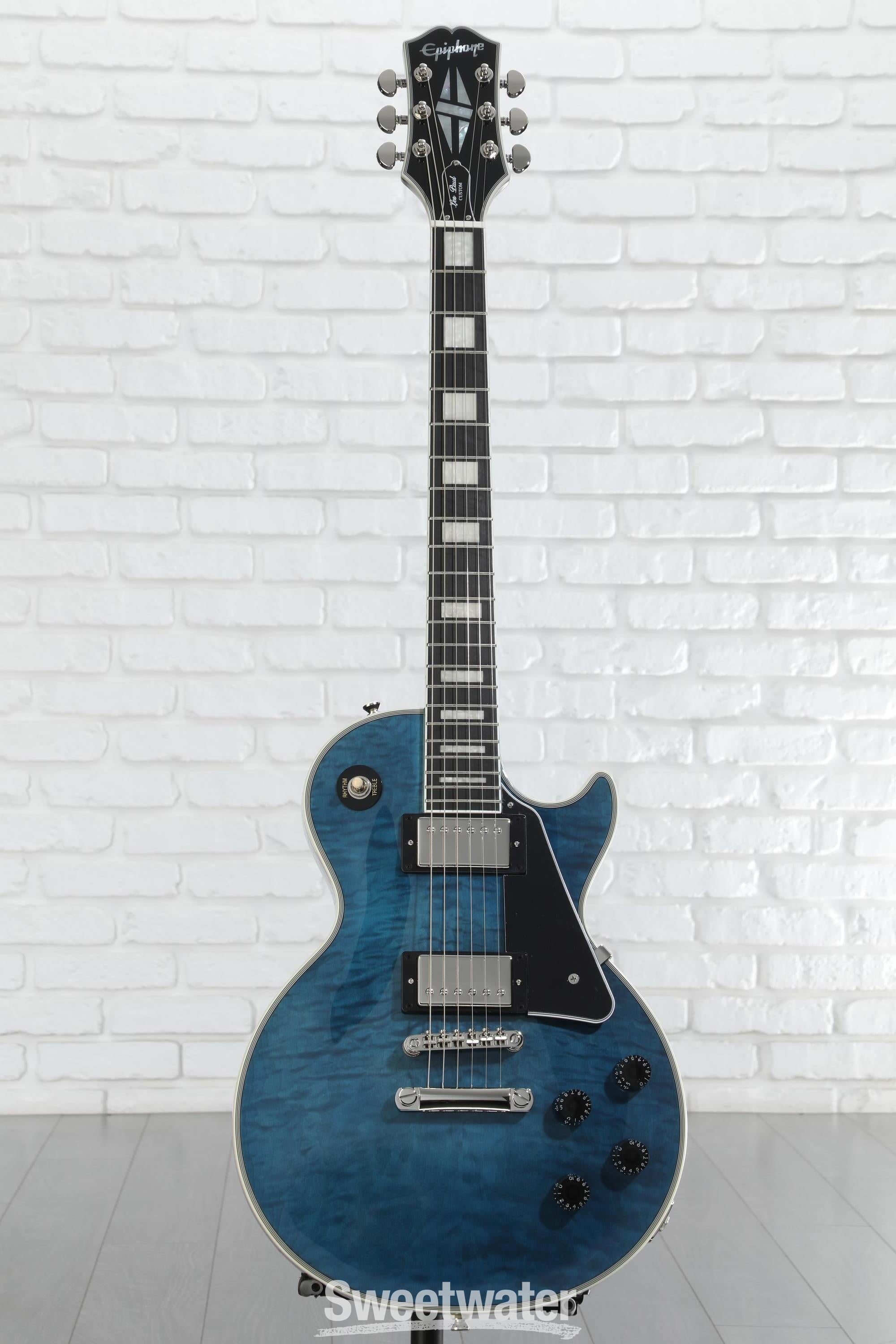 ギター Epiphone Les Paul Quilt Viper Blue Epiphone Les Paul Custom Quilt in Viper Blue w/Premium