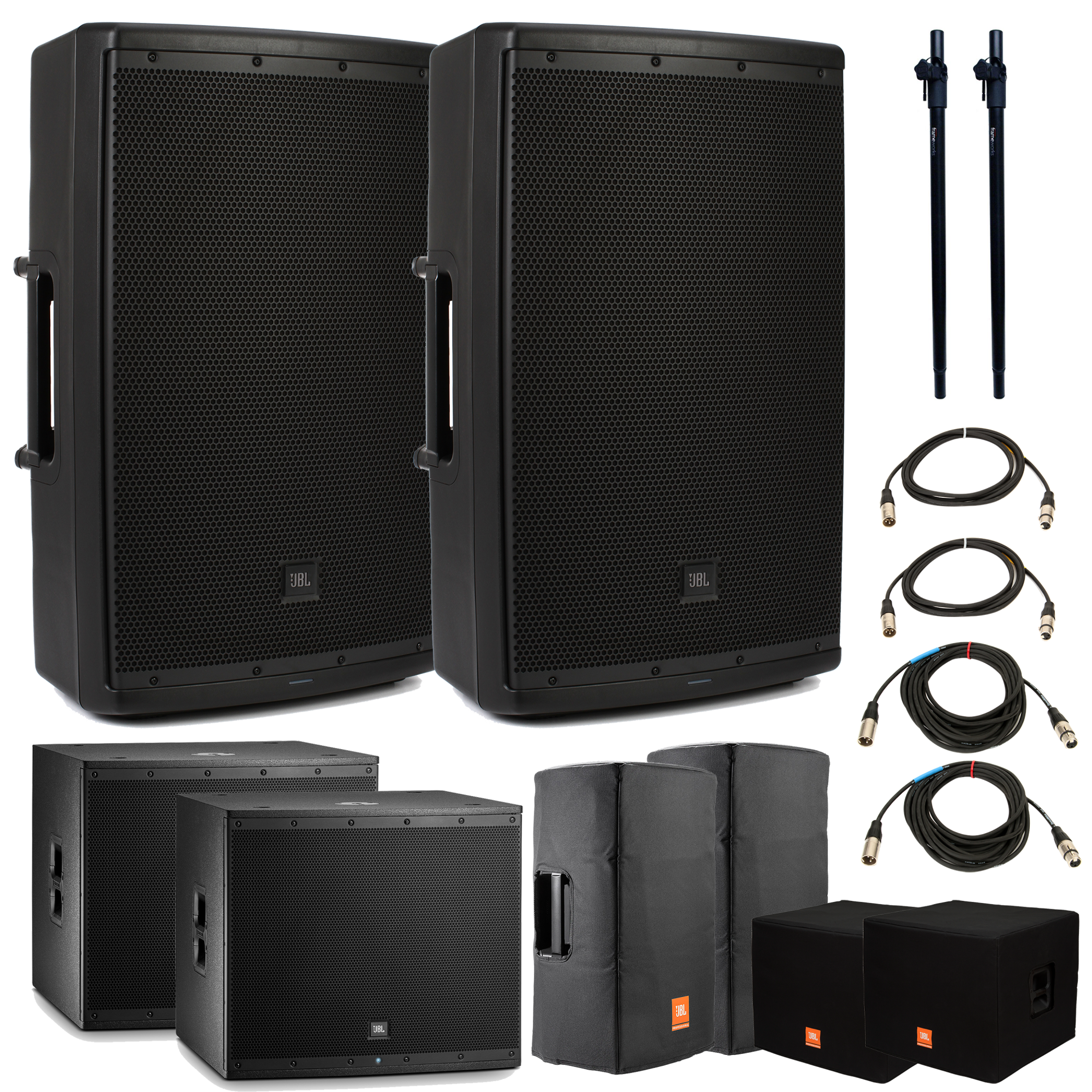 JBL EON615/EON618S Package w/Poles, Covers, and Cables | Sweetwater