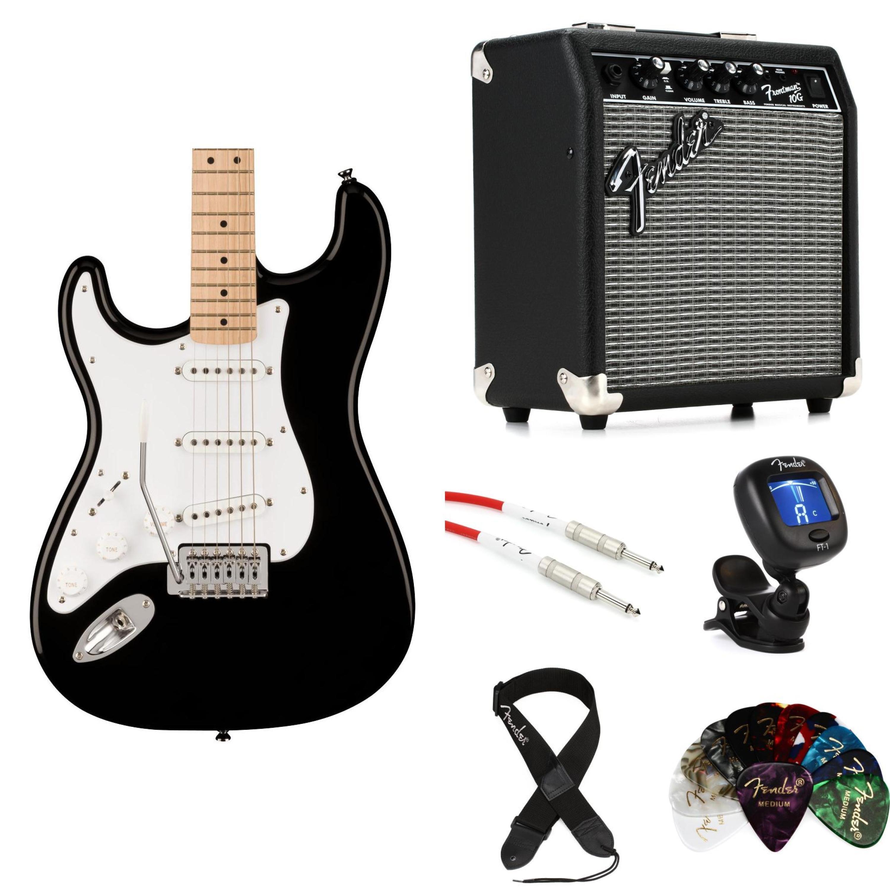 Squier Sonic Stratocaster Left-handed Electric Guitar and Fender Amp Bundle  - Black