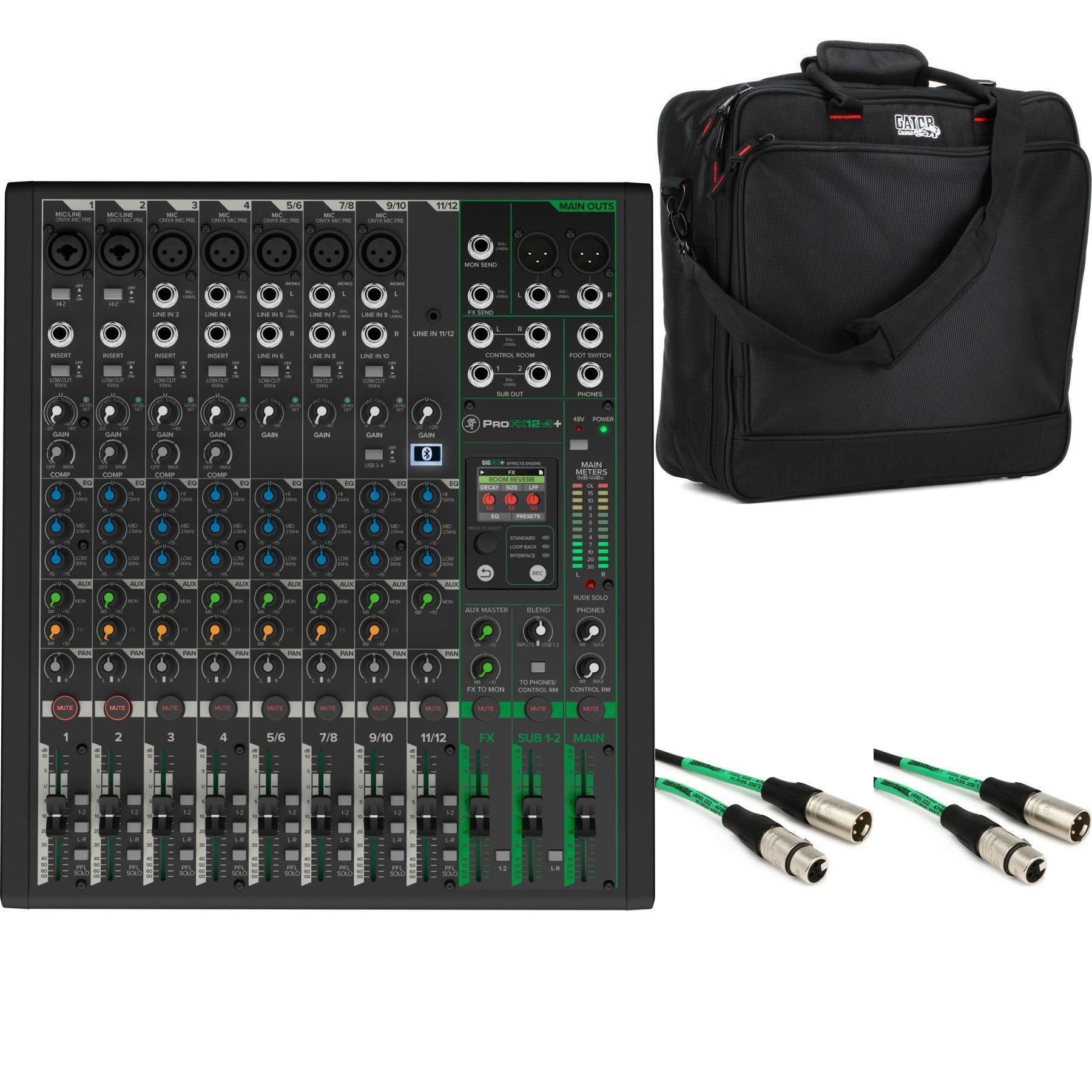 Mackie ProFX12v3+ 12channel Mixer with Padded Bag and XLR Cables Sweetwater