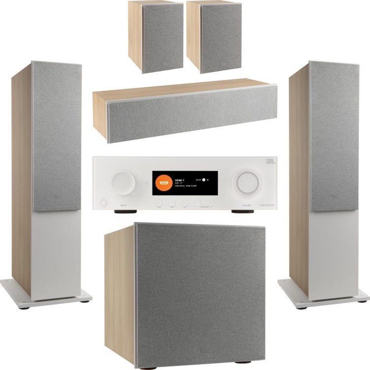 Dolby Atmos Jbl Home Theatre System JBL MA7100HP Home Theater Bundle White  Sweetwater
