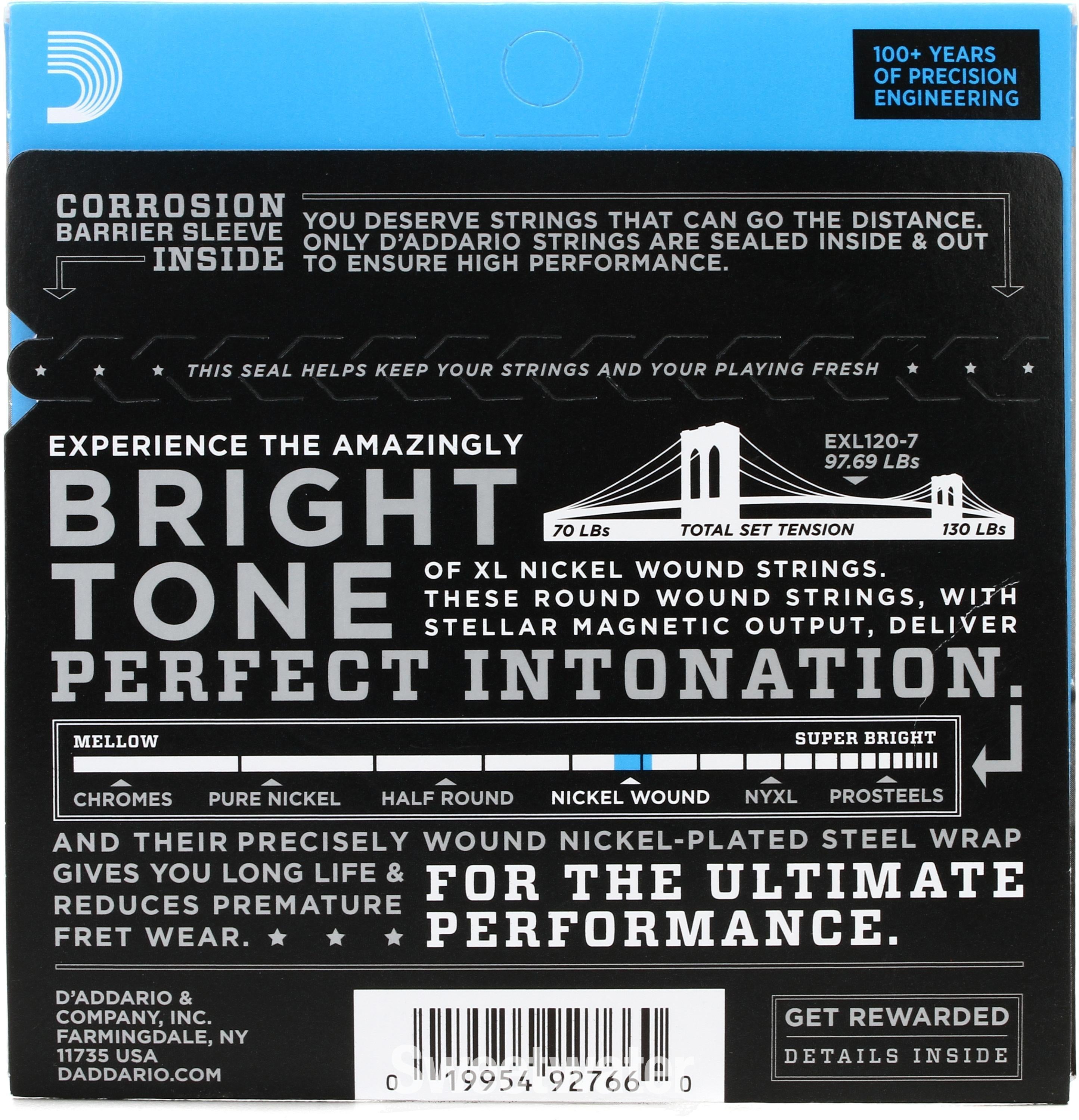 D'Addario EXL120-7 XL Nickel Wound Electric Guitar Strings - .009-.054 Super Light 7-string | Sweetwater D'Addario EXL120-7 XL Nickel Wound Electric Guitar Strings - .009-.054 Super Light 7-string | Sweetwater
