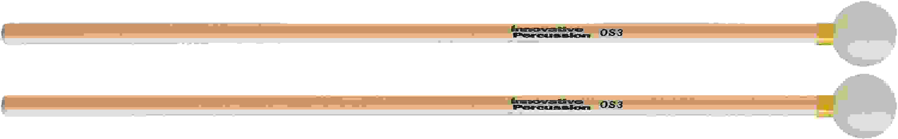 Innovative Percussion OS3 Orchestral Light Articulate Xylophone Mallets - 1 inch Off White/Yellow Tape - Rattan